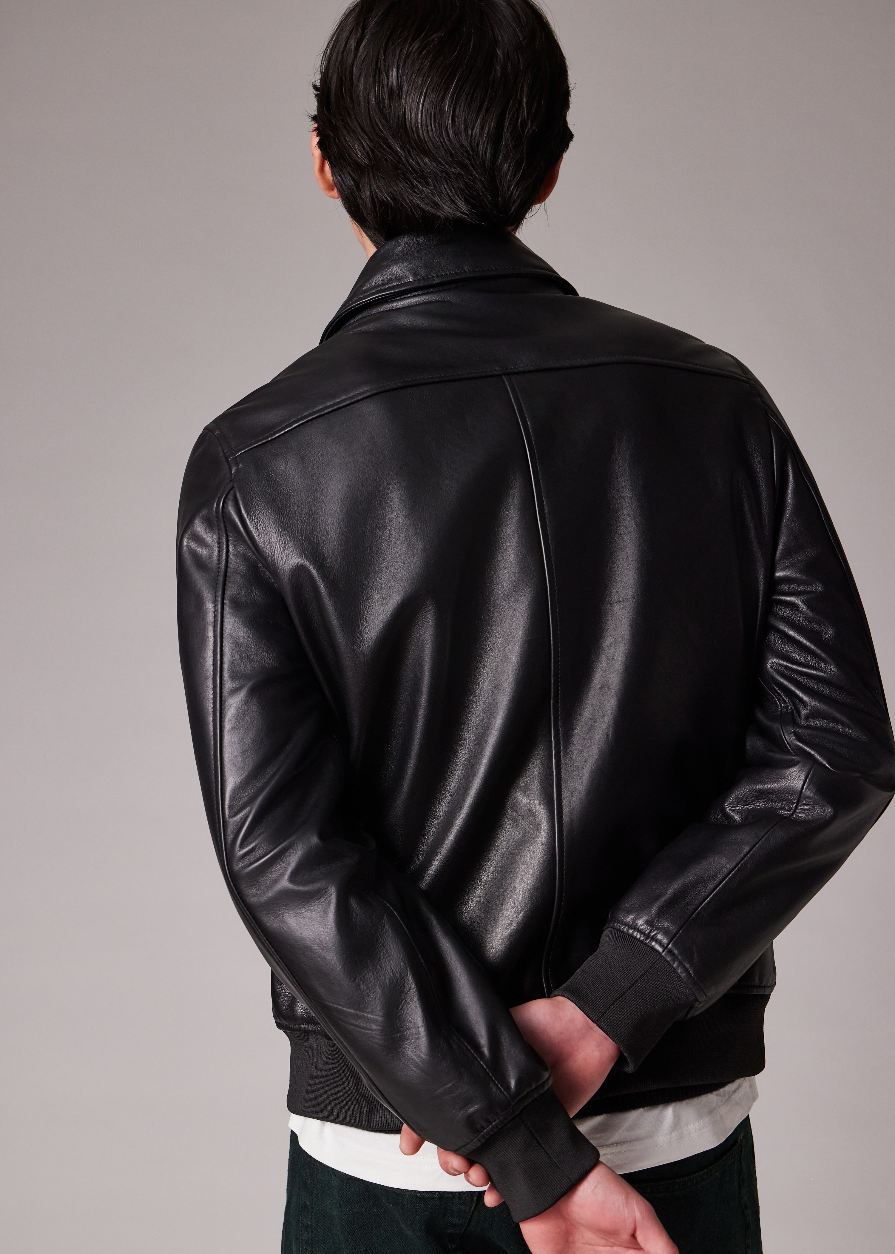 Black Leather Patch-Pocket Jacket - 10