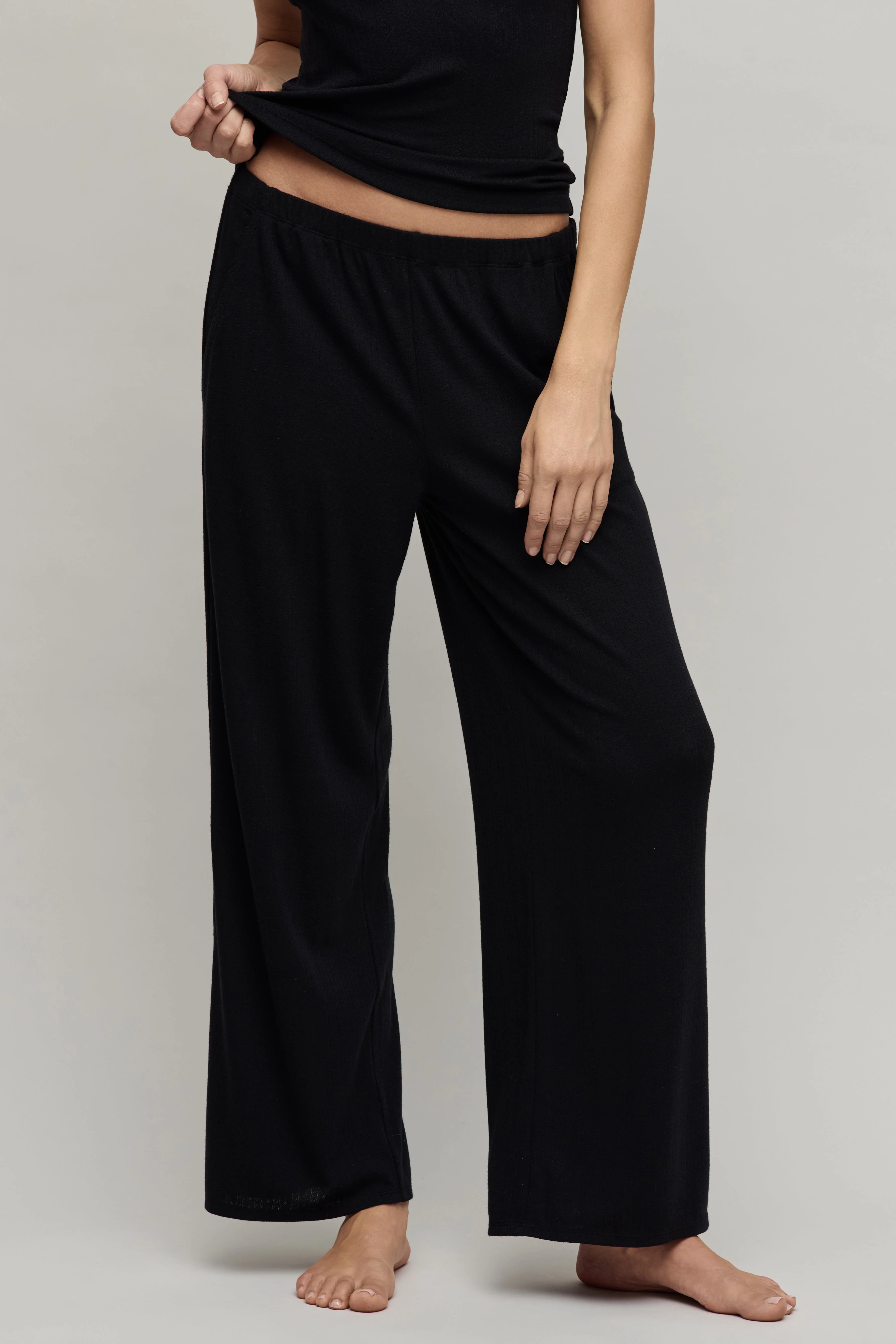 Pointelle Rib Pant with Scallop Trim - 1