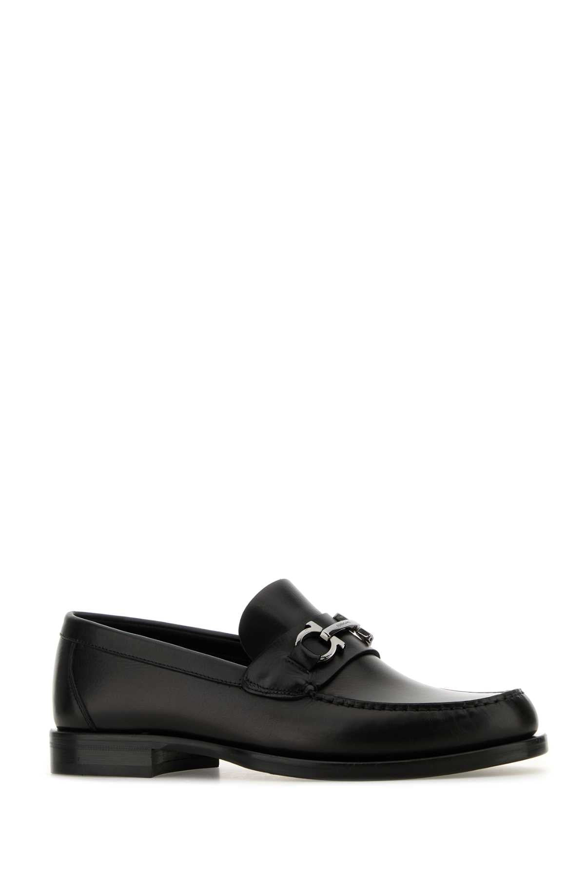 Salvatore Ferragamo Men Black Leather Fort Loafers - 2