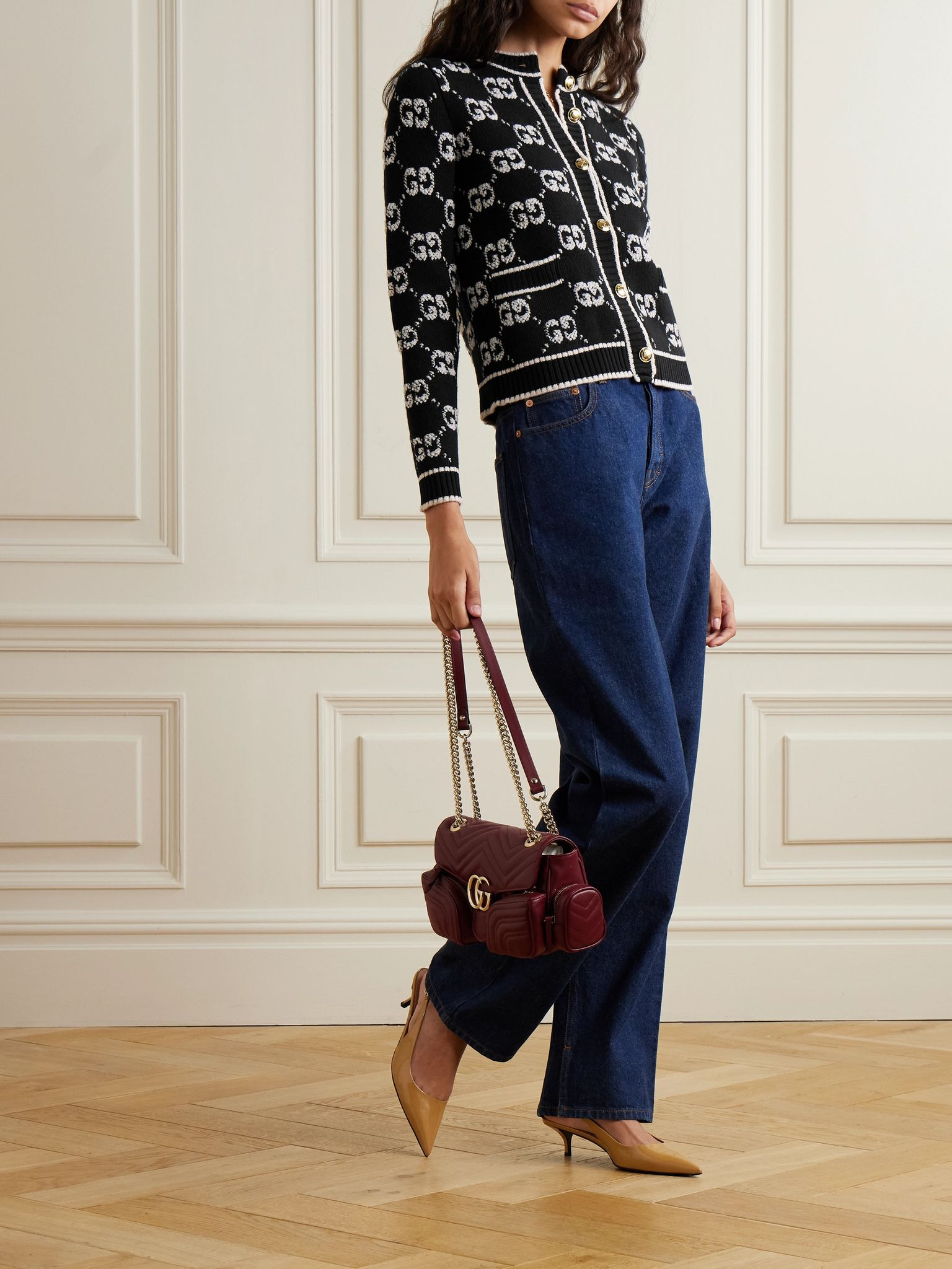 Jacquard-knit wool-bouclé cardigan Black - 2