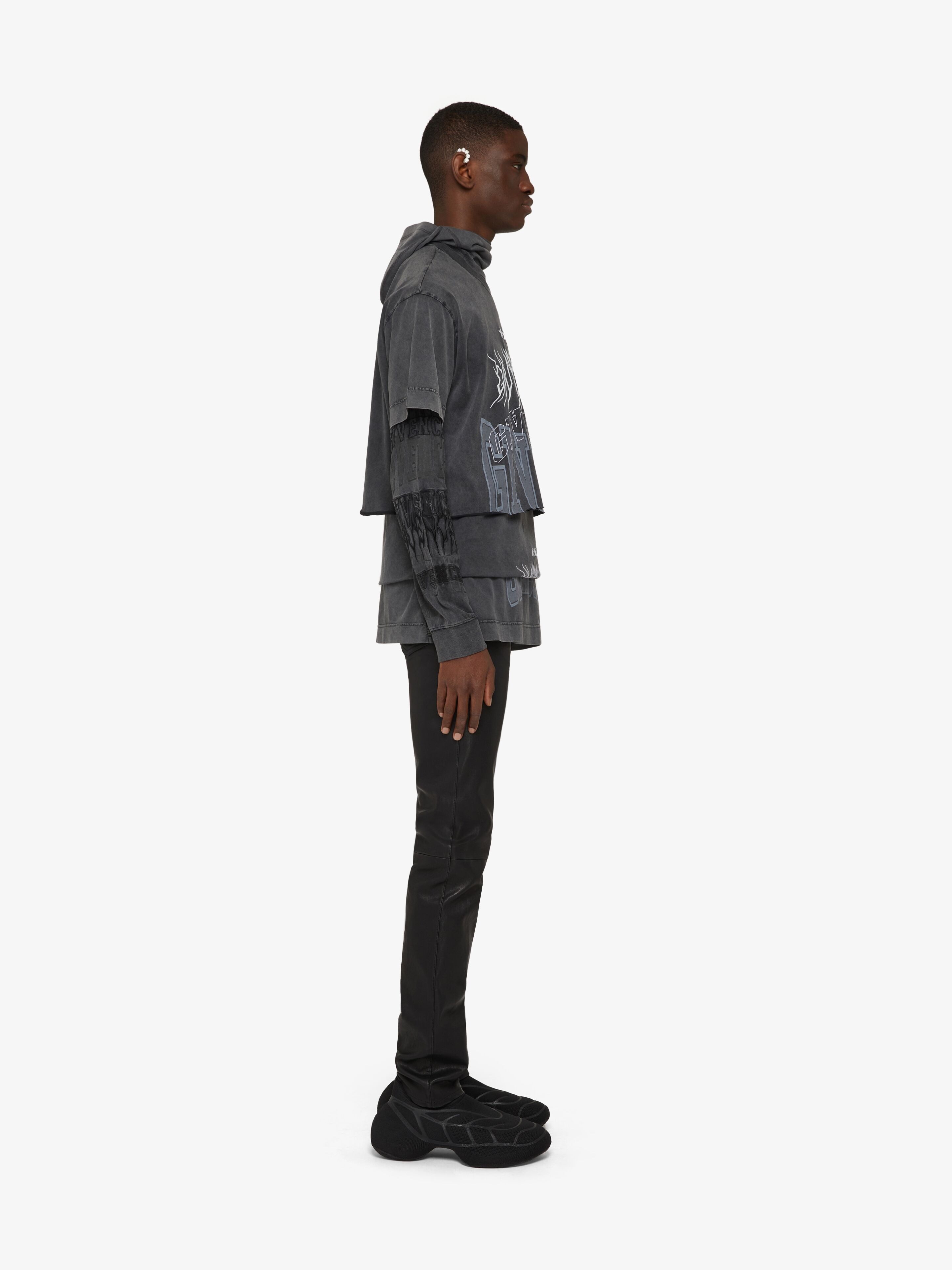 SLIM FIT PANTS IN LEATHER WITH CONTRASTING POCKET - 3