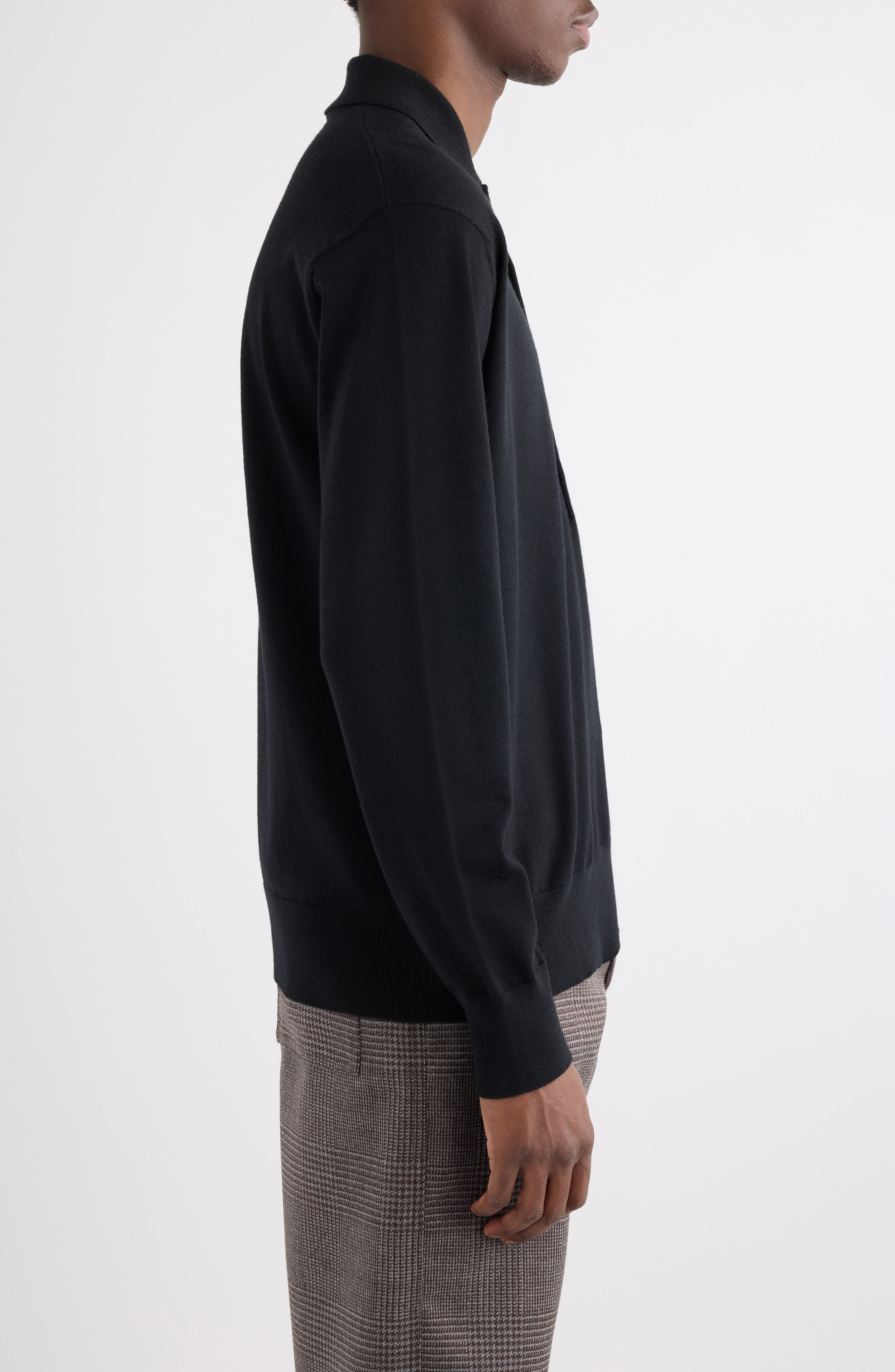 Dries Van Noten Muano Merino Wool Polo Sweater in Black at Nordstrom - 4