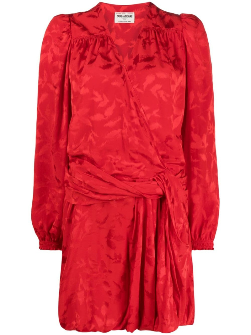 floral-jacquard wrap minidress 1