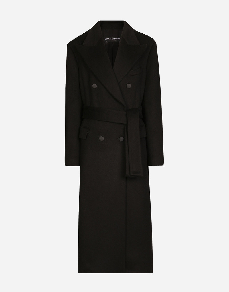 Double-breasted cashmere baize coat with belt 1