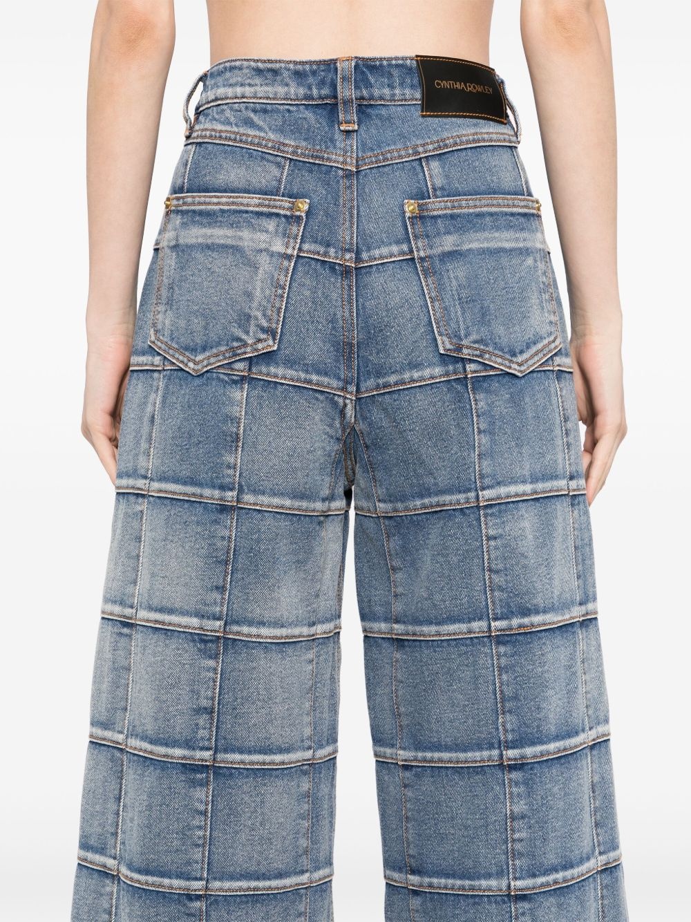 windowpane wide-leg jeans - 5