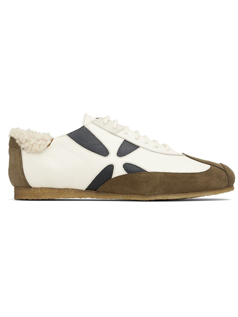 Off-White & Brown Slashed Trainer Sneakers 1