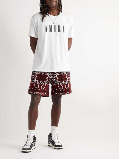 AMIRI Wide-Leg Leather-Trimmed Bandana-Print Fleece Drawstring Shorts outlook