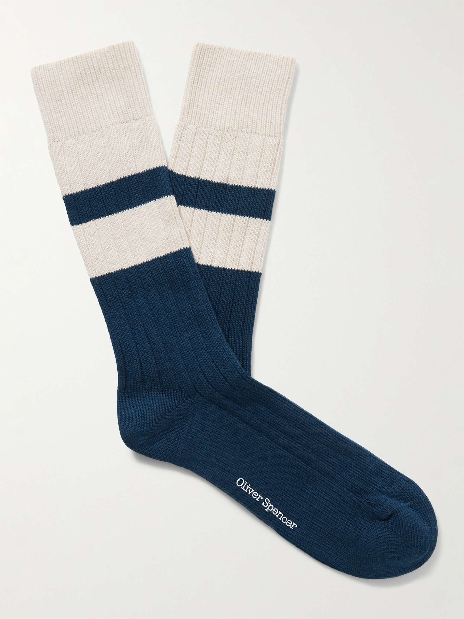 Polperro Colour-Block Ribbed Cotton-Blend Socks - 1