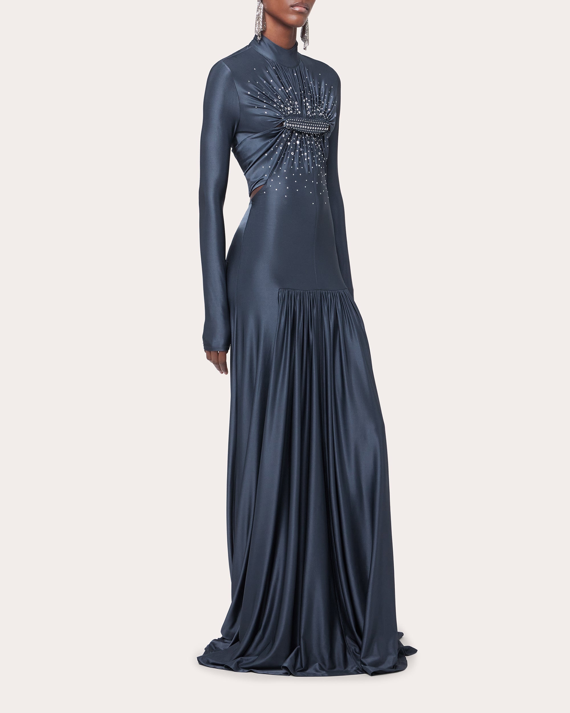 Crystal Jersey Ruched Drop-Waist Maxi Dress - 4