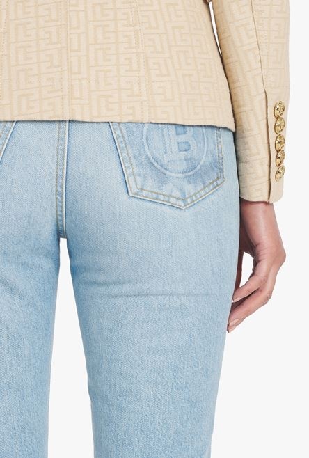 Nude and white monogram print jacquard jacket - 8