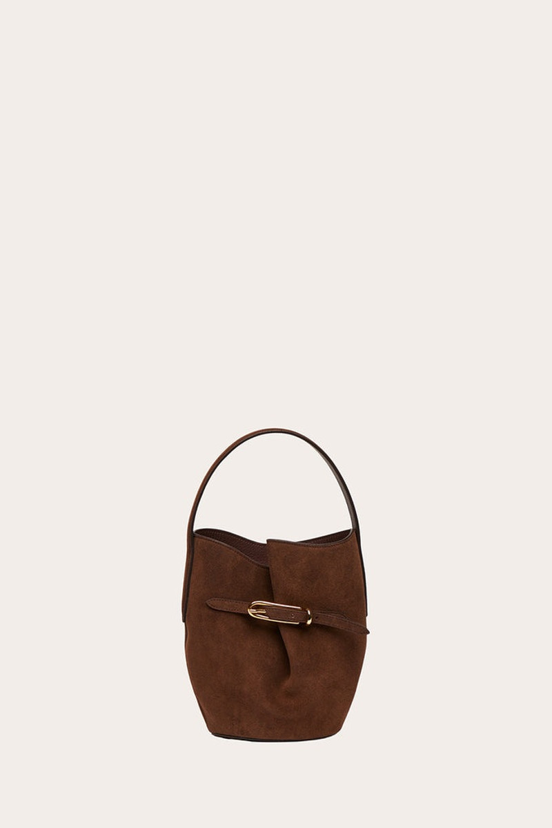 BELTED BUCKET BAG MINI DARK BROWN SUEDE 1