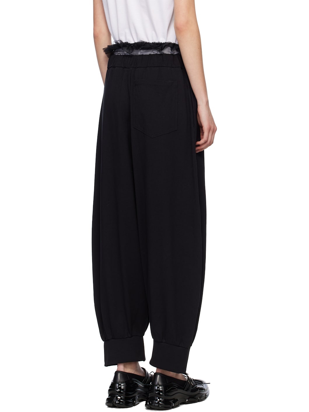 Black Embellished Exposed Frilly Brief Drawstring Lounge Pants - 3