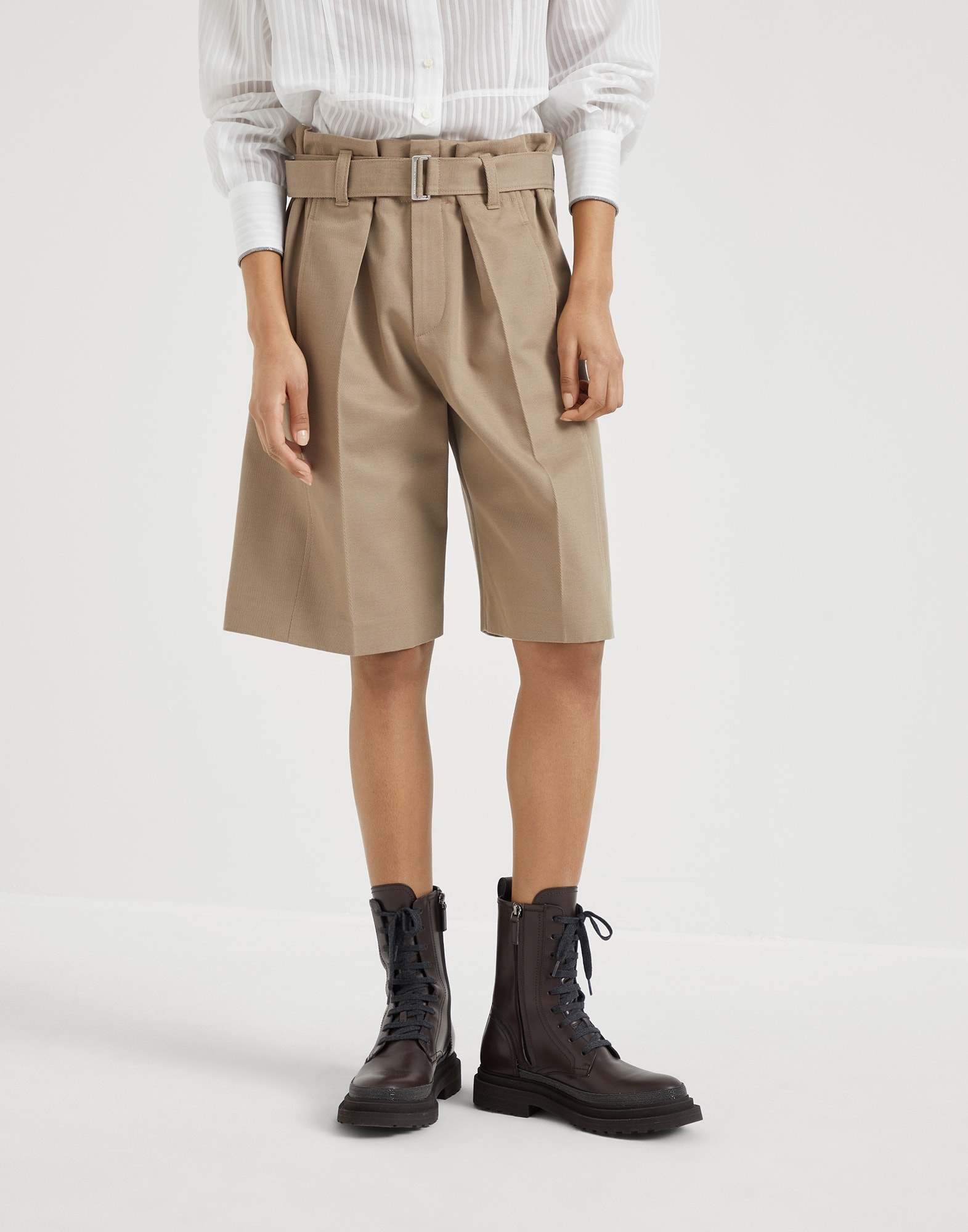 Cotton and wool cover paperbag Bermuda shorts - 1