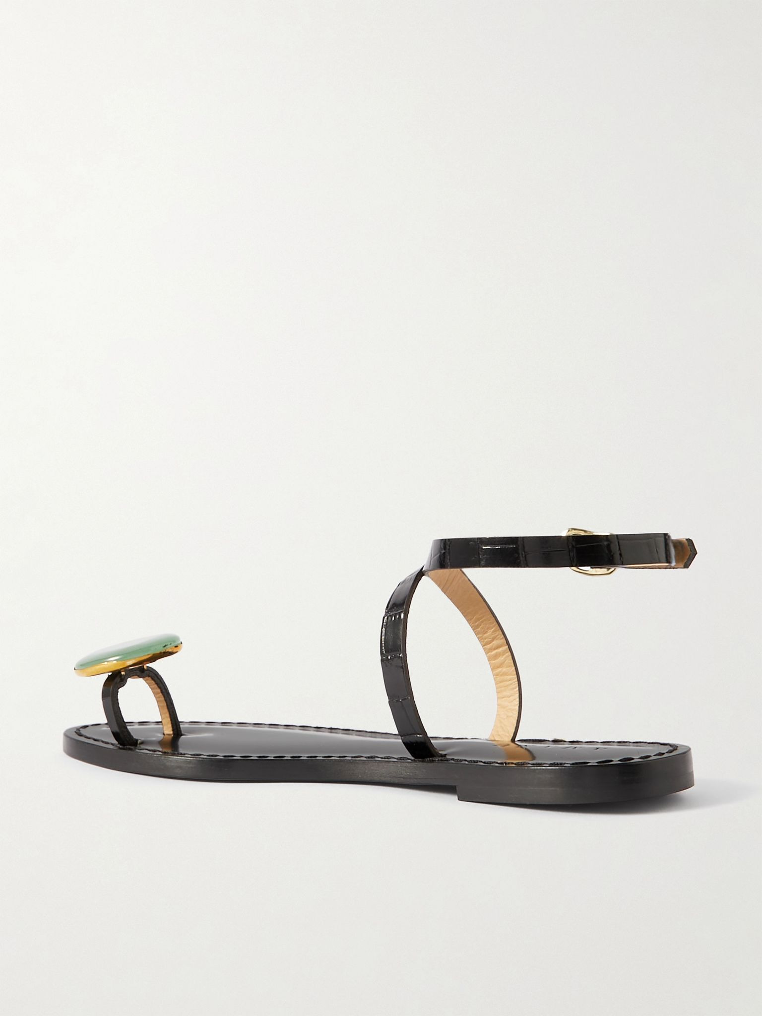 The Kigali aventurine-embellished croc-effect leather sandals Black - 3
