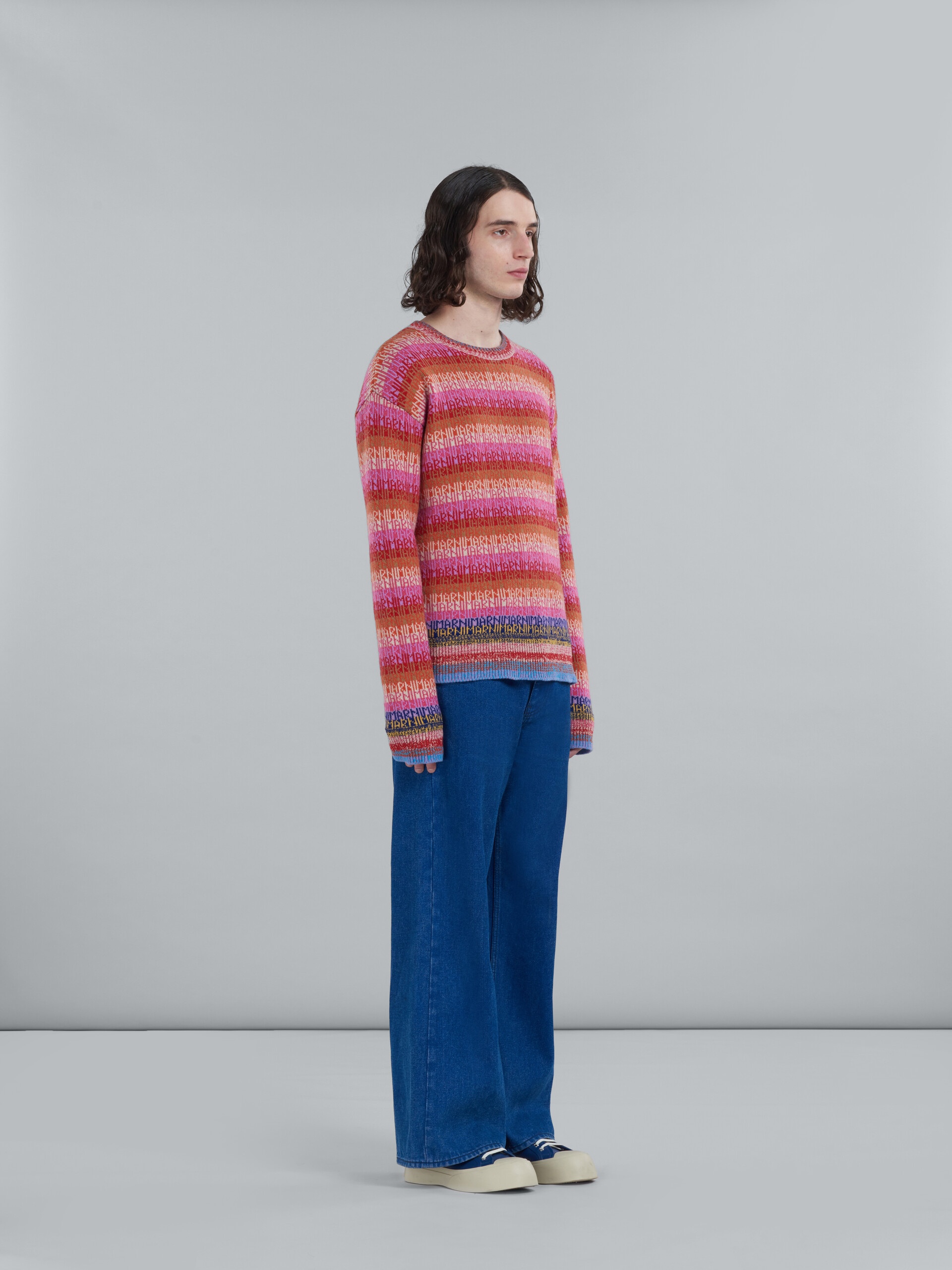 WOOL TOP WITH MULTICOLOUR STRIPES AND JACQUARD LOGO - 5