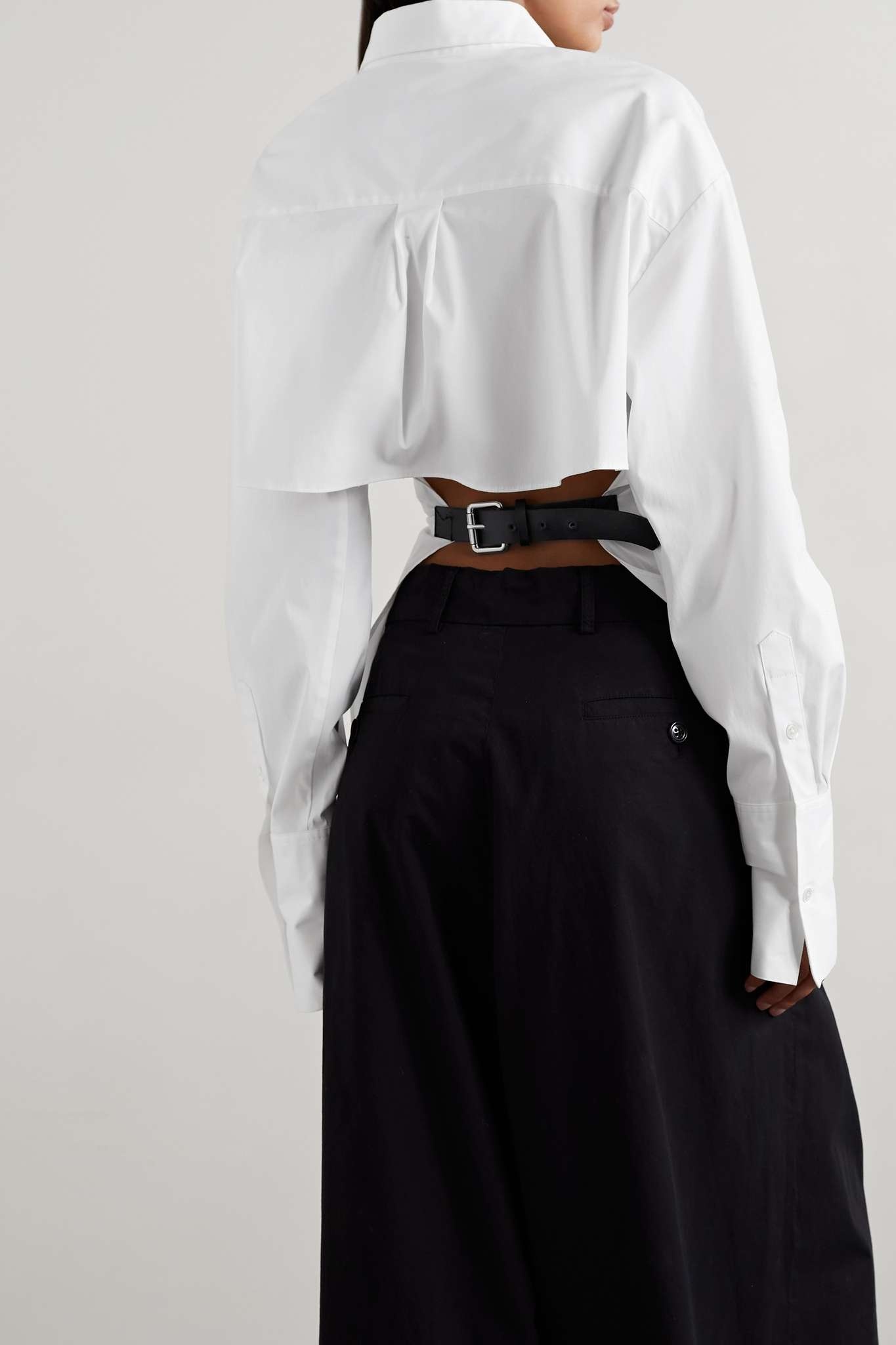 Open-back leather-trimmed cotton-blend poplin shirt - 4