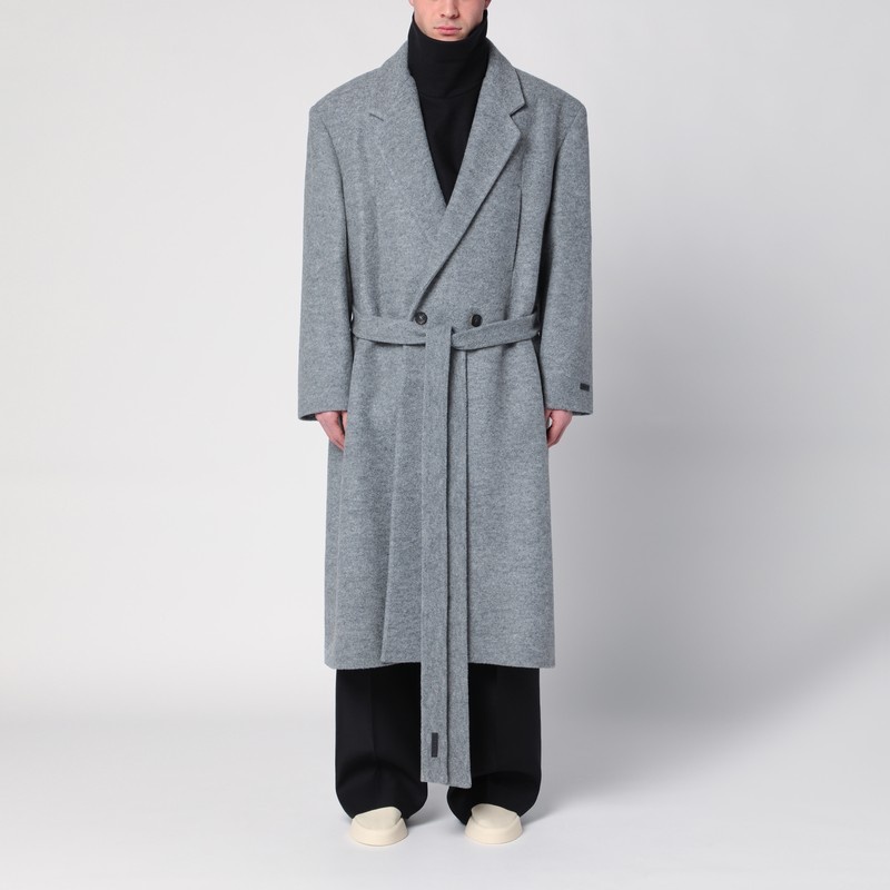 Grey wool double-breasted coat - 1