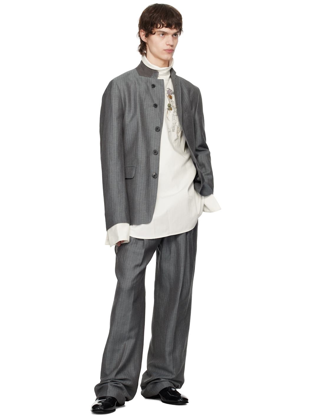 Gray Linen Straight Trousers - 4