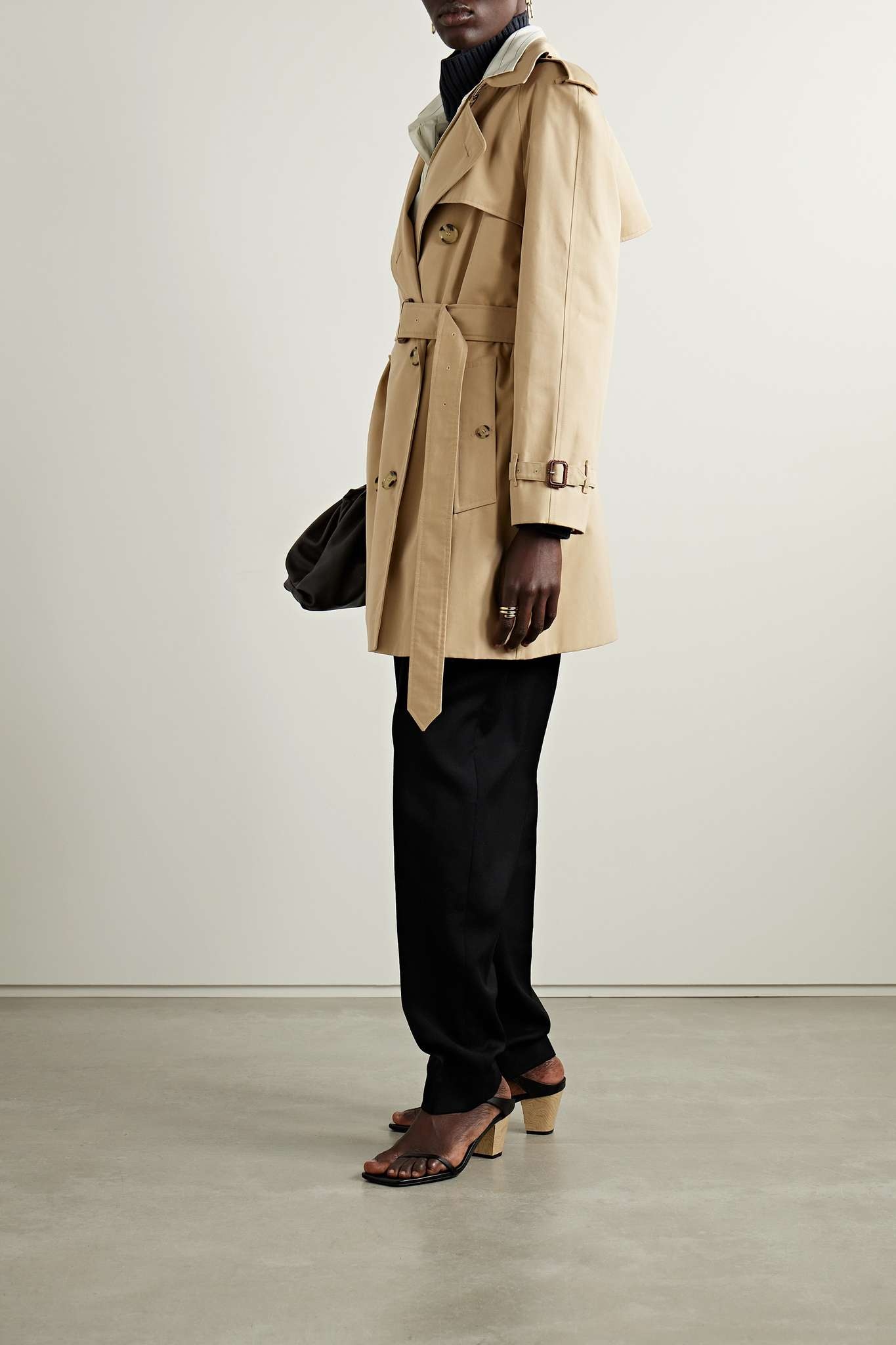 double breasted cotton gabardine trench coat