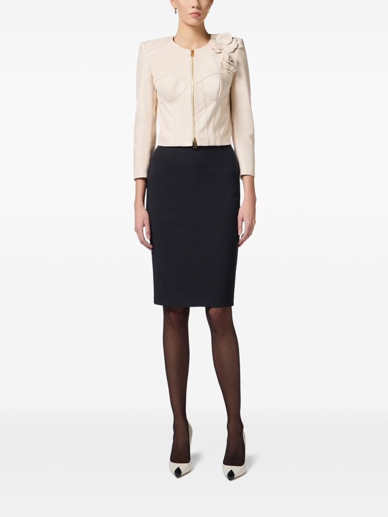 ELISABETTA FRANCHI flower appliqués leather jacket outlook