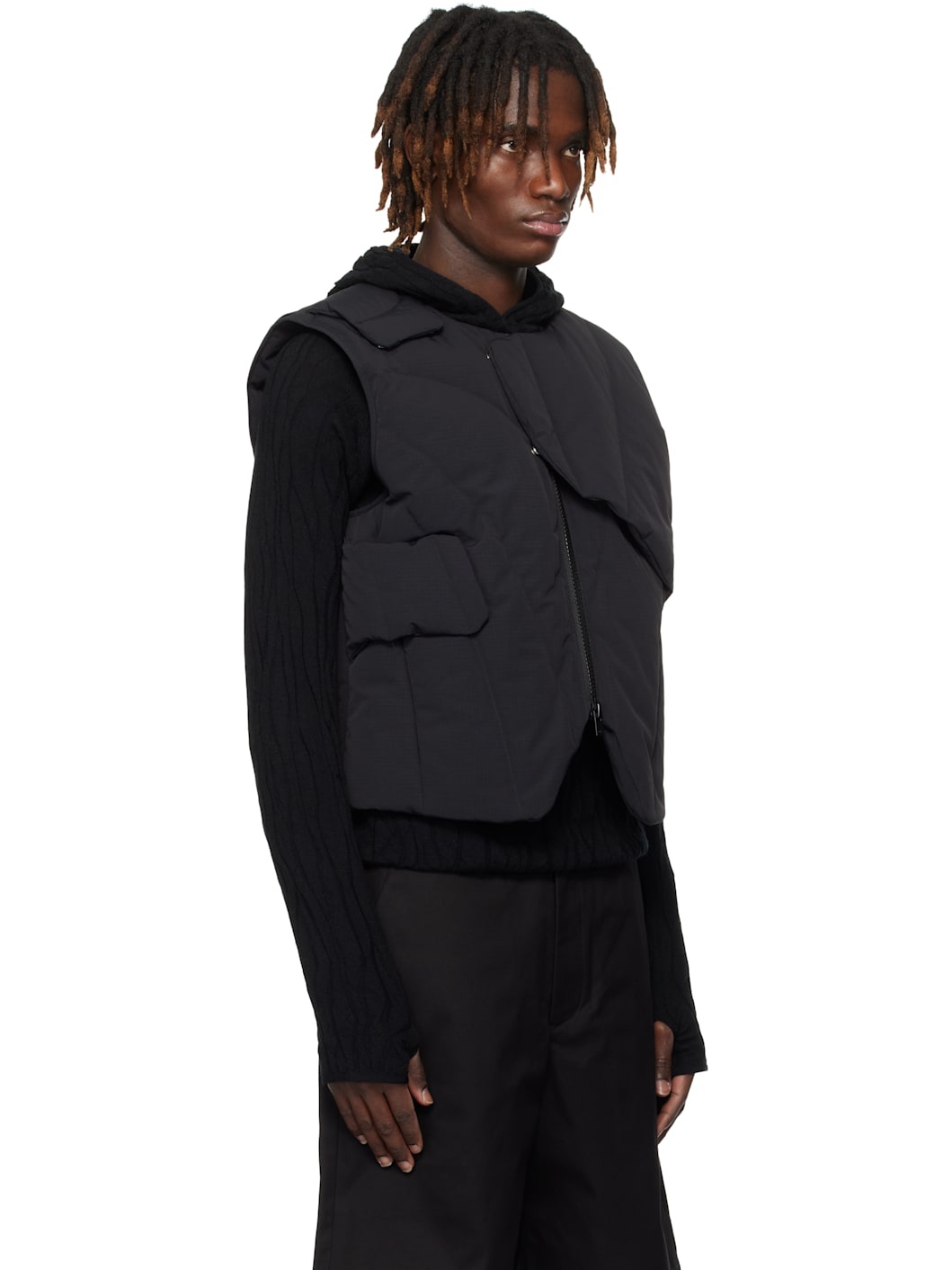 Black Layered Down Vest - 2