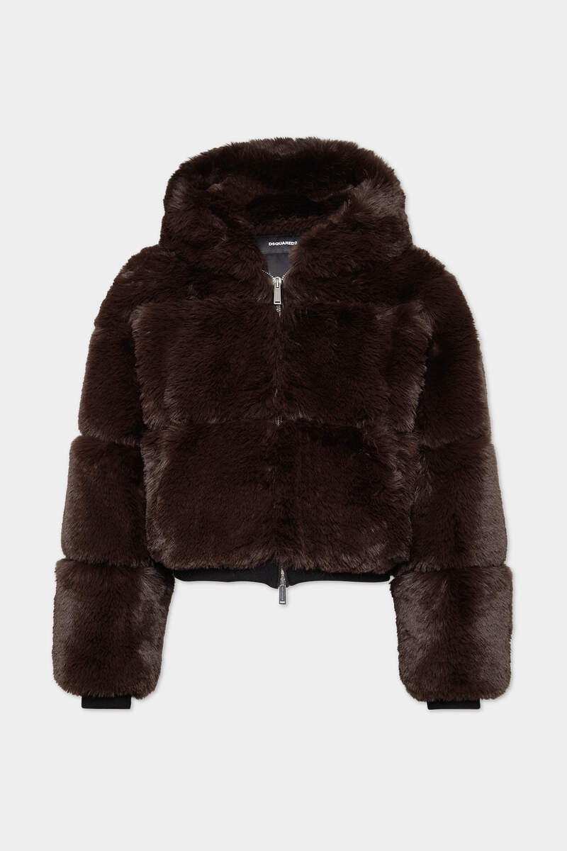 FAUX FUR HOODIE BOMBER JACKET - 1