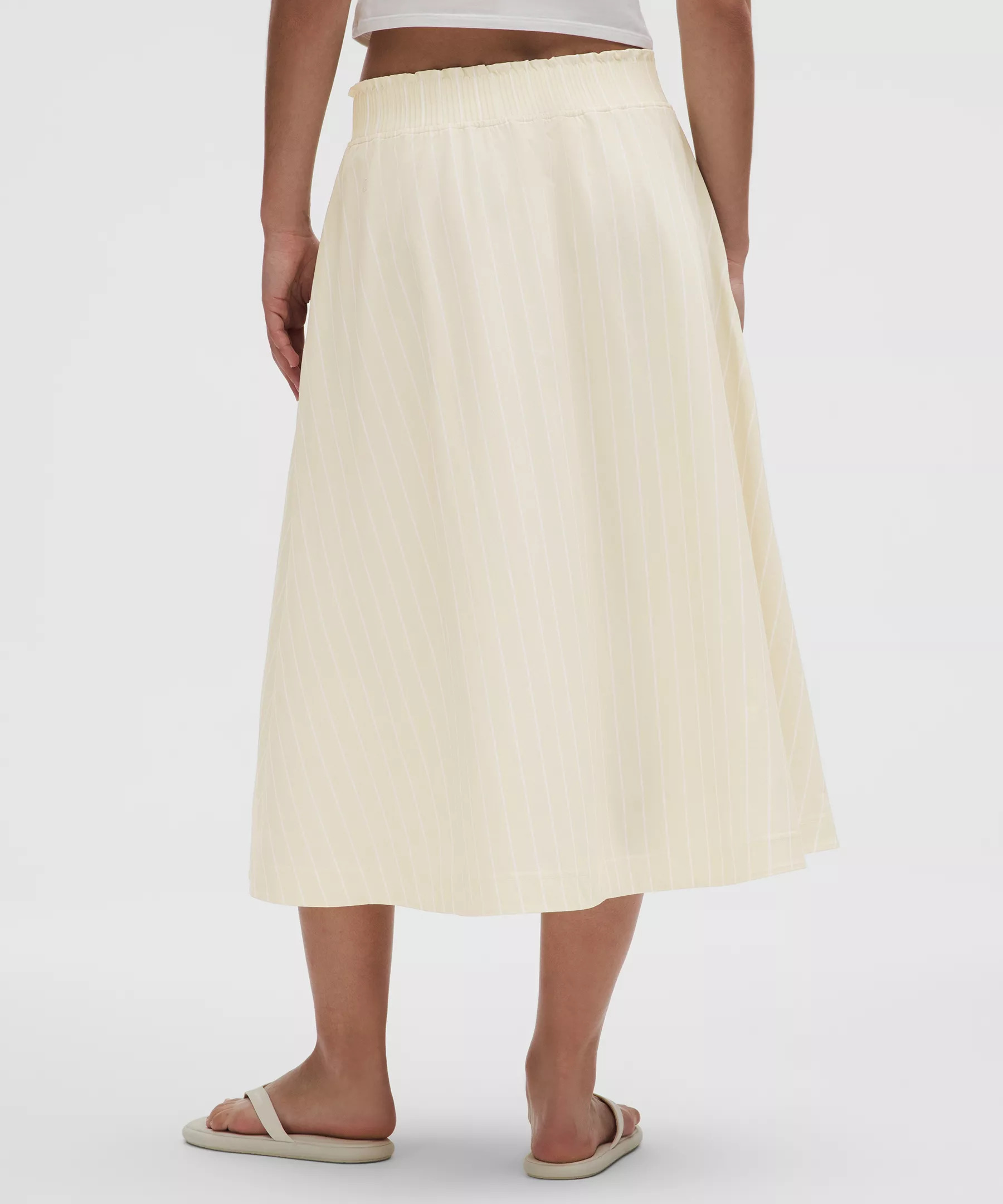 Stretch Woven Ruffle-Waist Midi Skirt - 3