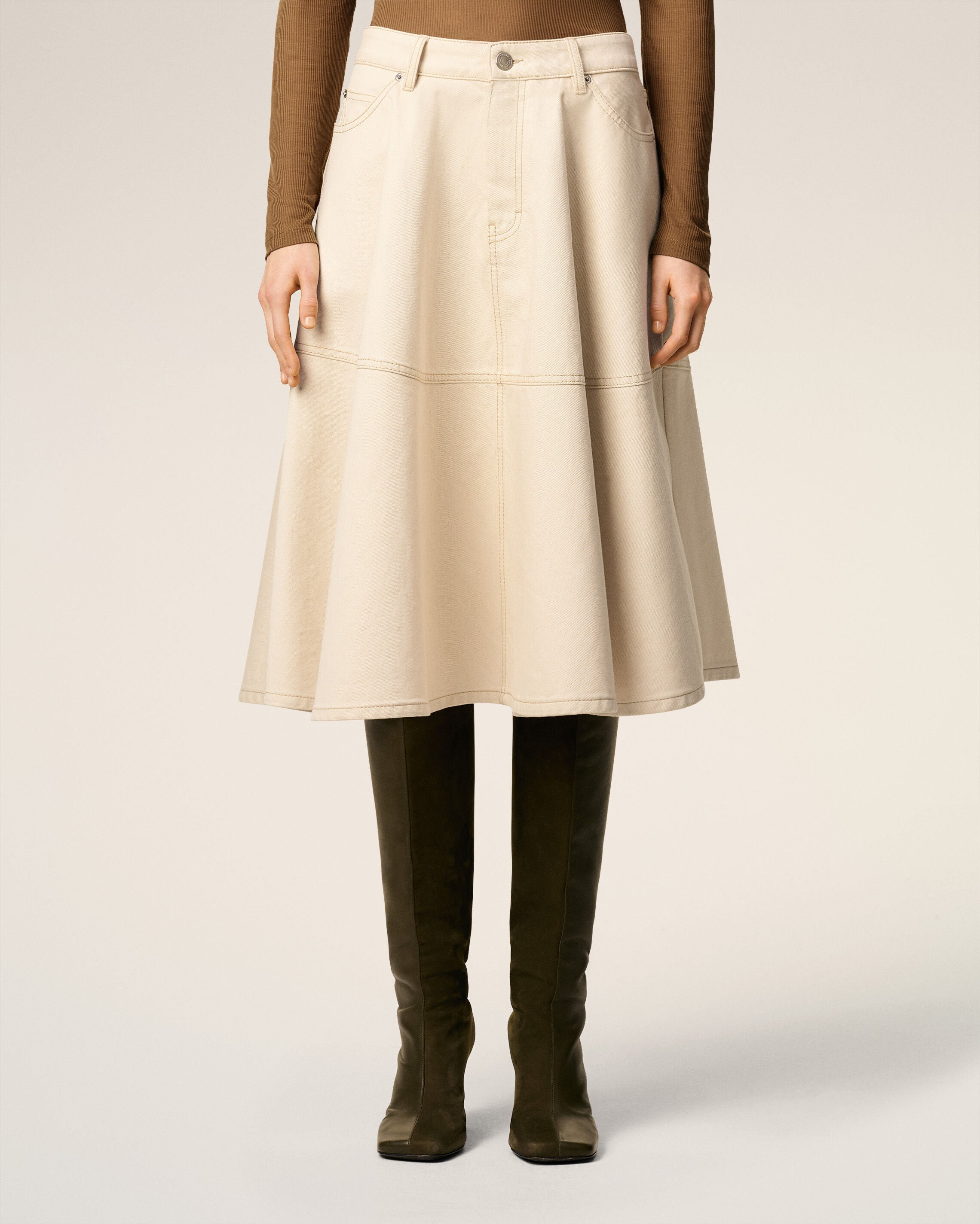WHITE COTTON MIDI SKIRT - 3