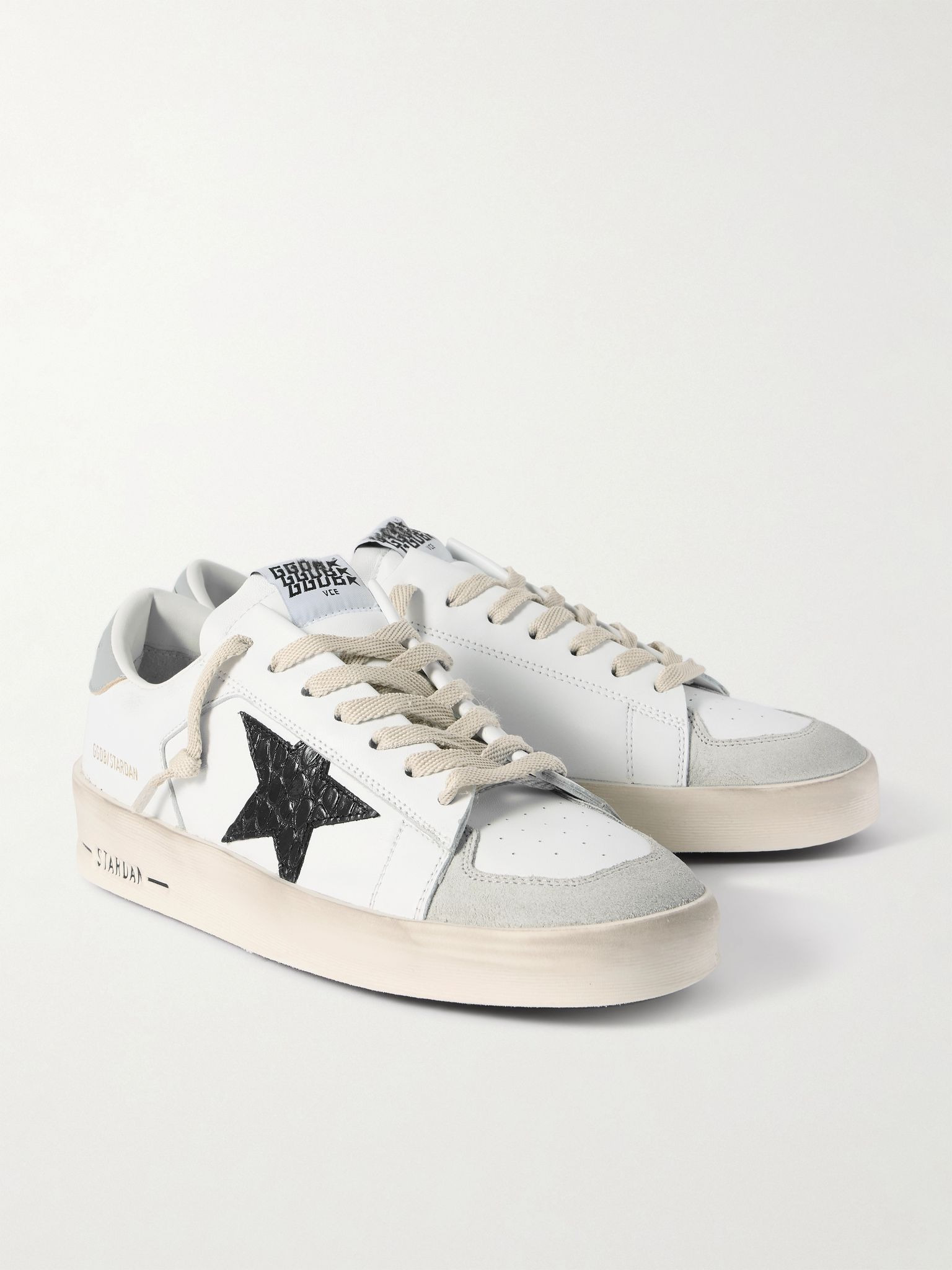 Stardan Distressed Suede-Trimmed Leather Sneakers White - 4