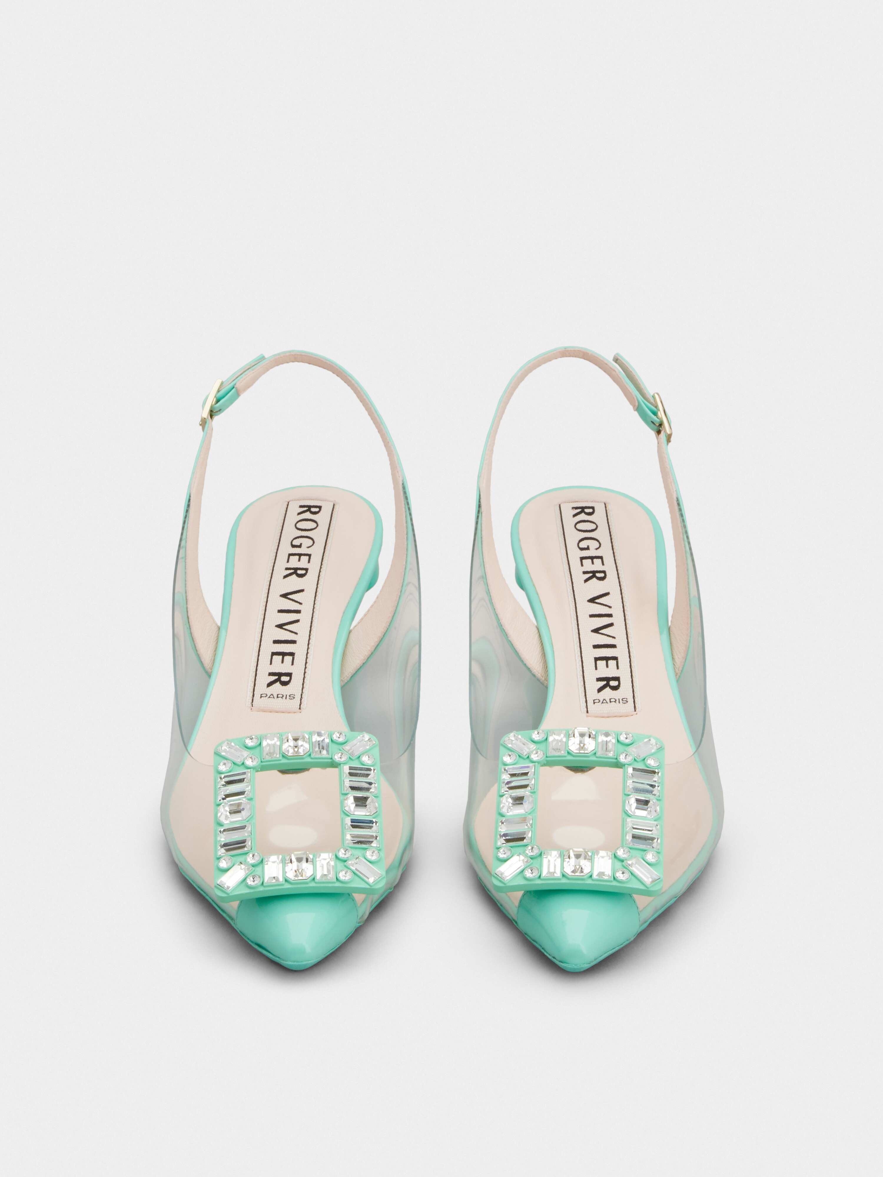 Virgule Strass Buckle Slingback Pumps in PVC - 7