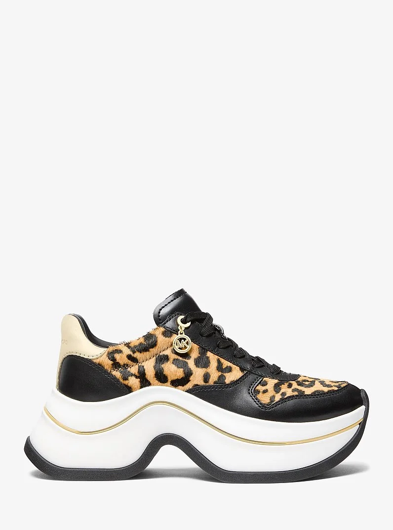 Arla Leopard Print Calf Hair and Leather Trainer - 1