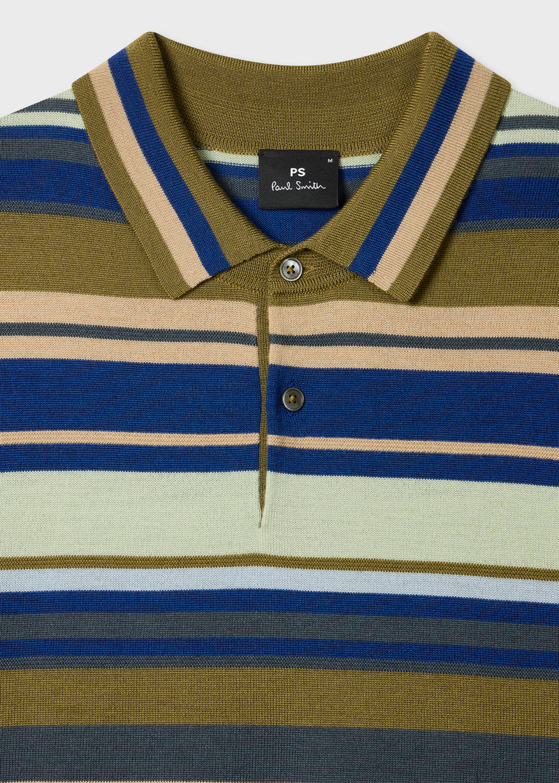 Paul Smith Khaki Multistripe Merino Wool Polo Shirt outlook