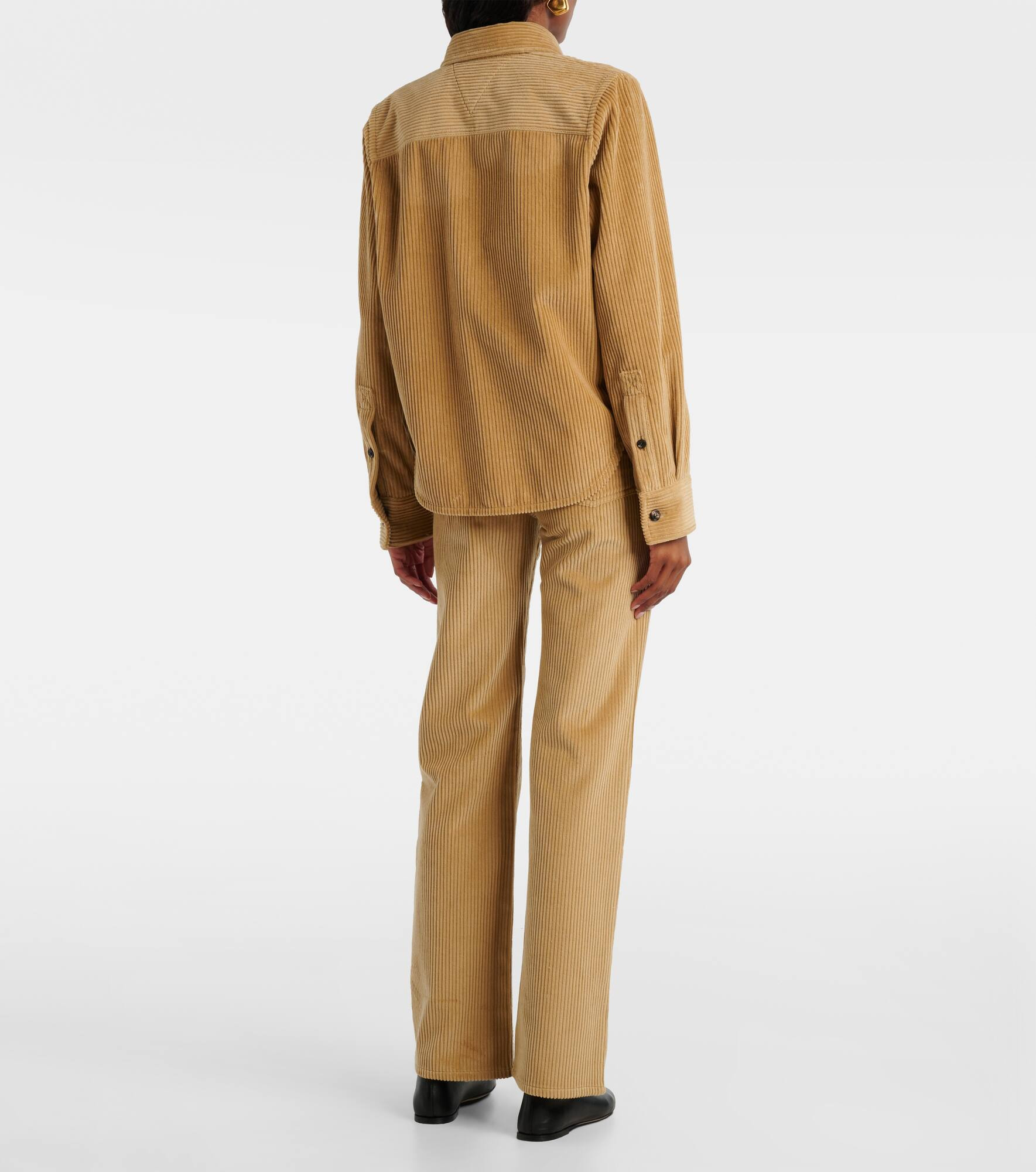 Leather-trimmed cotton corduroy shirt - 3