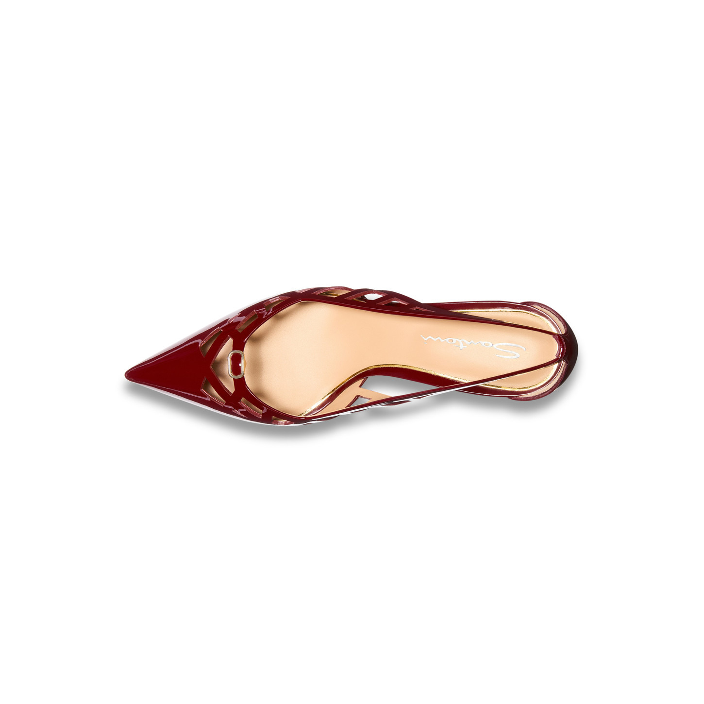 Women's red patent leather mid-heel pump - 5