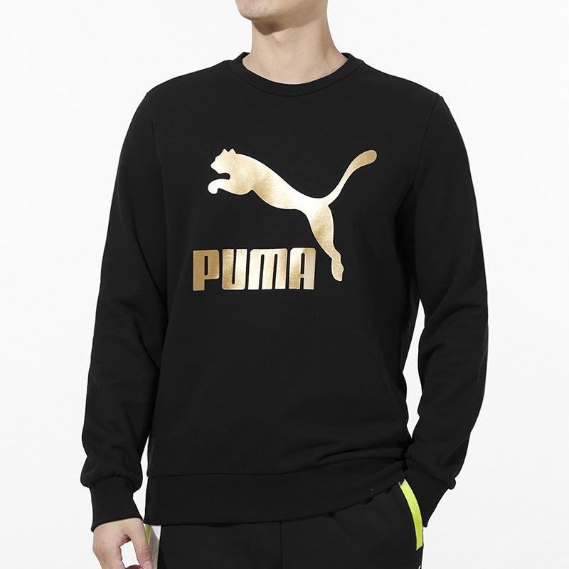 PUMA Classics Logo Crew Bronzing Large Logo Sports Round Neck Pullover Black 531367-51 - 3