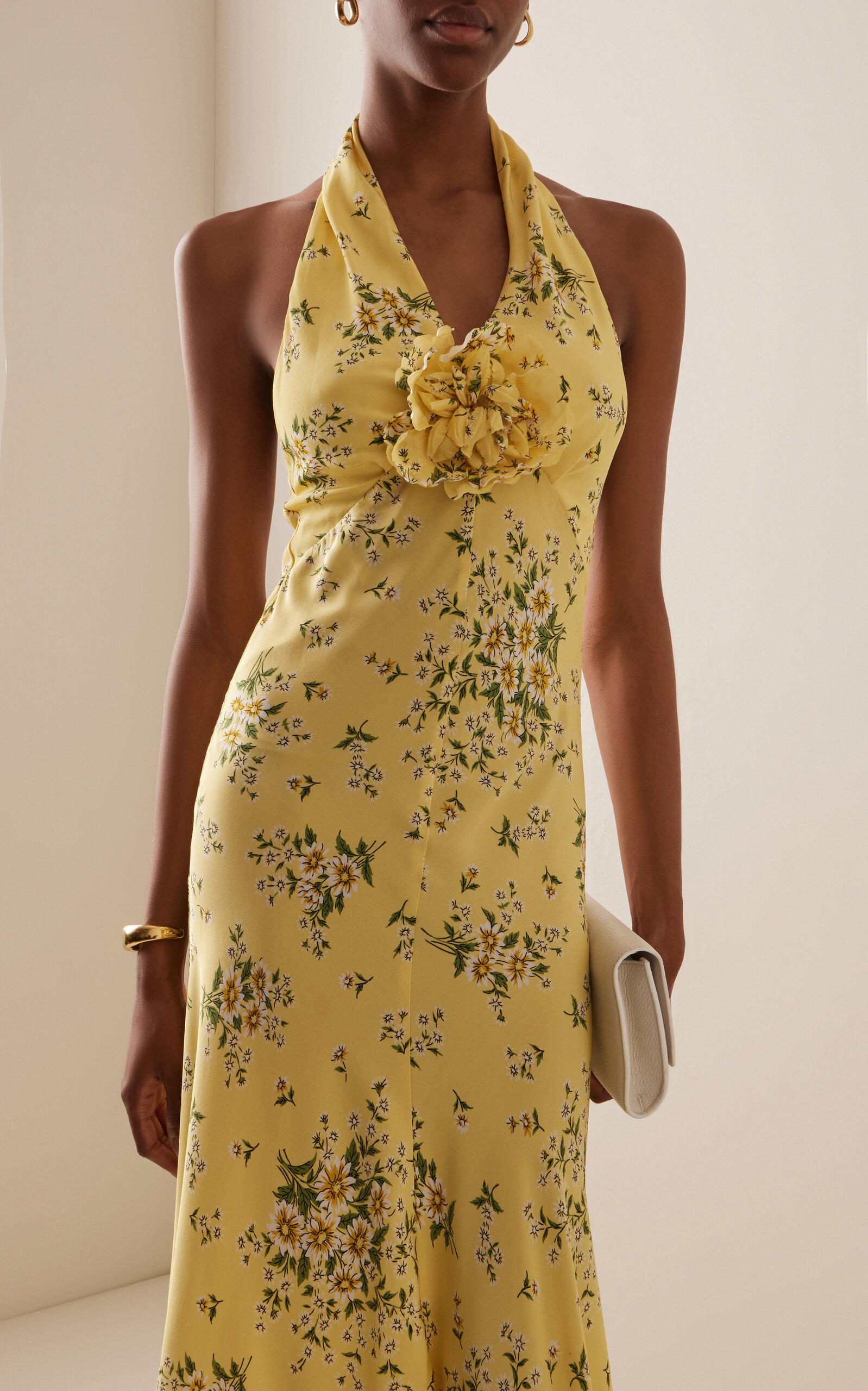 Floral Silk Halter Midi Dress yellow - 2