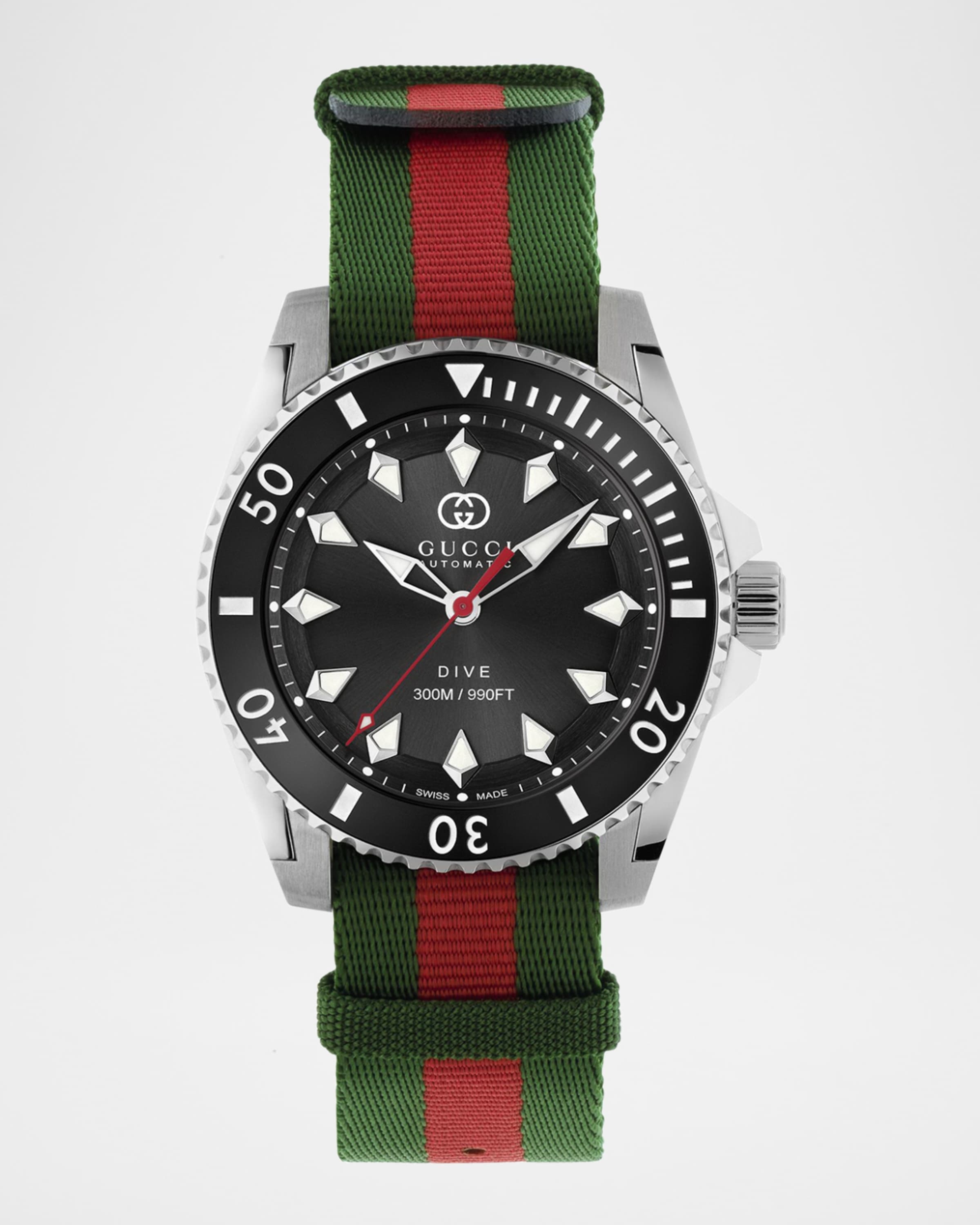 Men's Gucci Dive Green and Red Nylon-Strap Watch, 40mm - 1