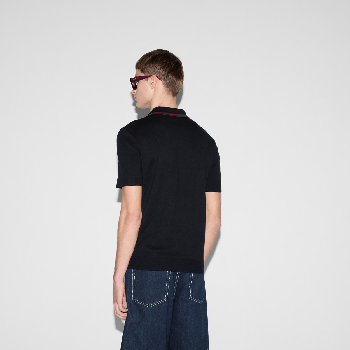 Silk cotton polo shirt with Web - 4