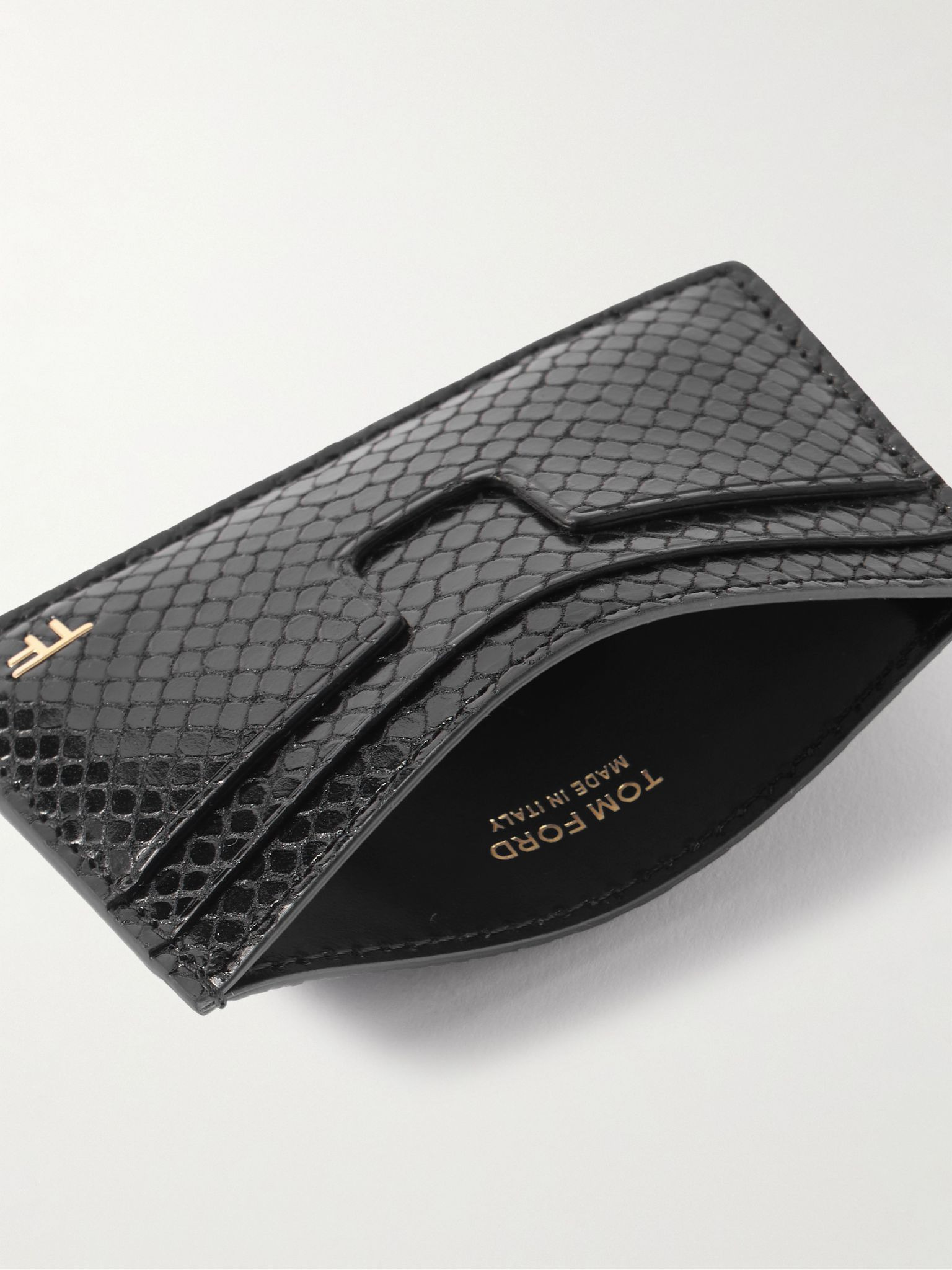 Snake-Effect Leather Cardholder Black - 4