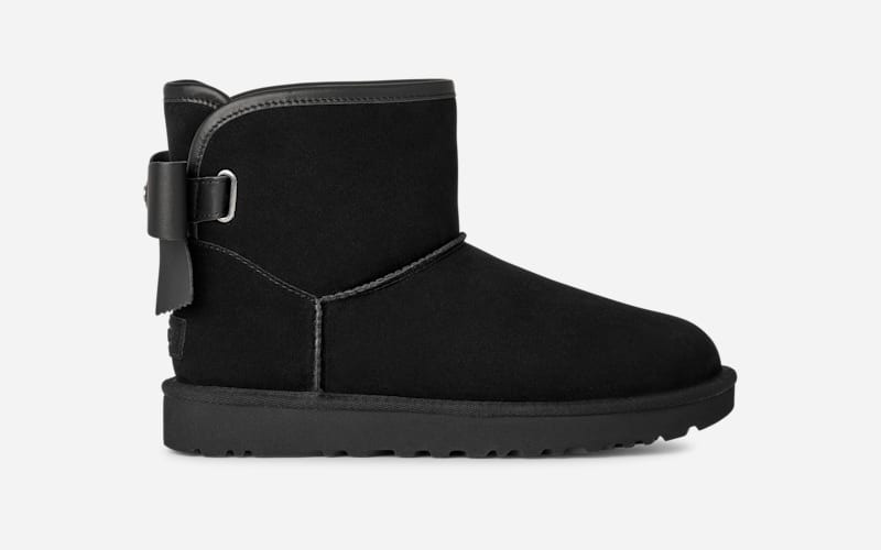® Women's Ultra Mini Bailey Leather Bow Suede Classic Boots in Black 1