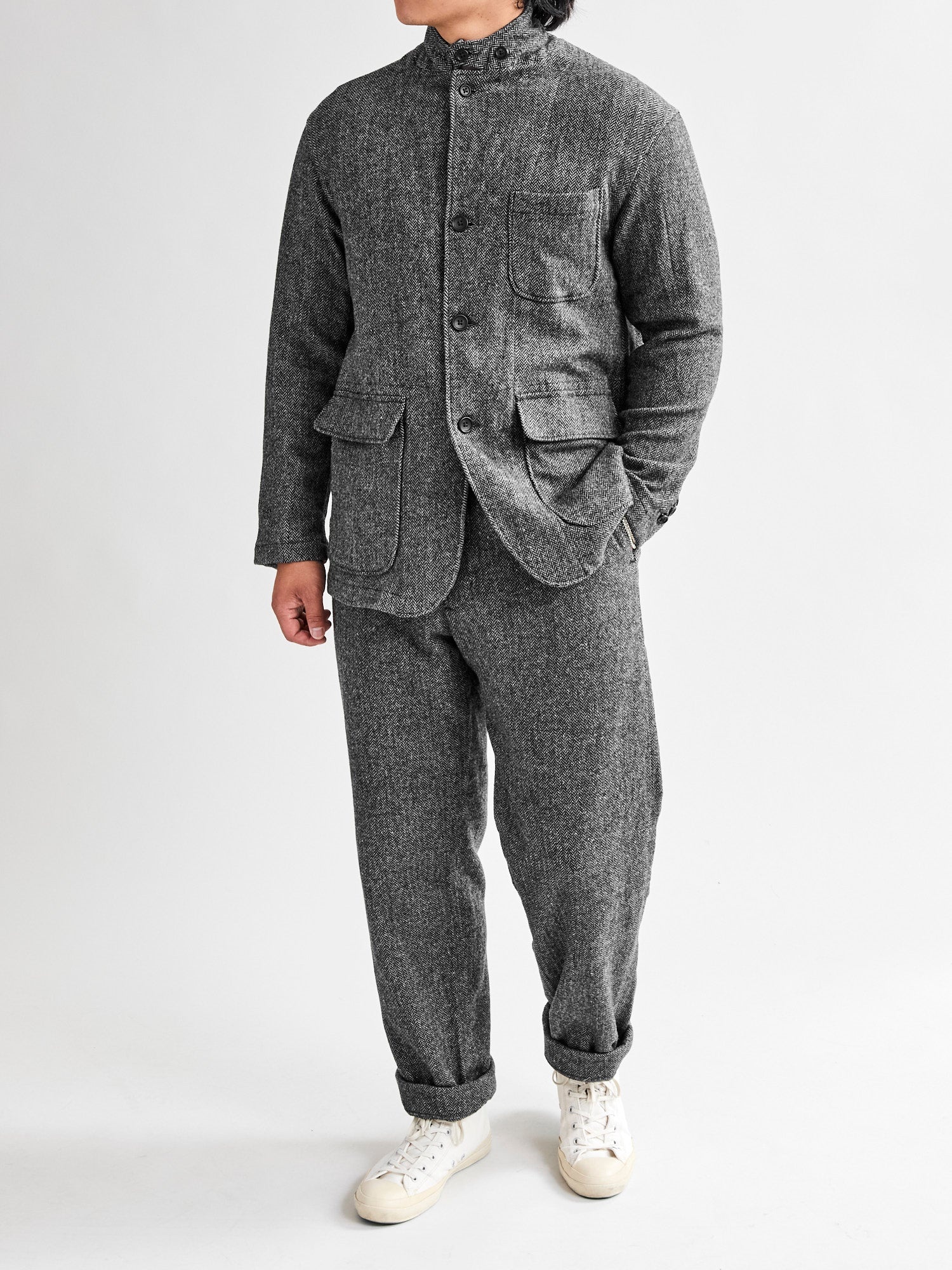 Wool Herringbone Loiter Jacket in Grey - 13