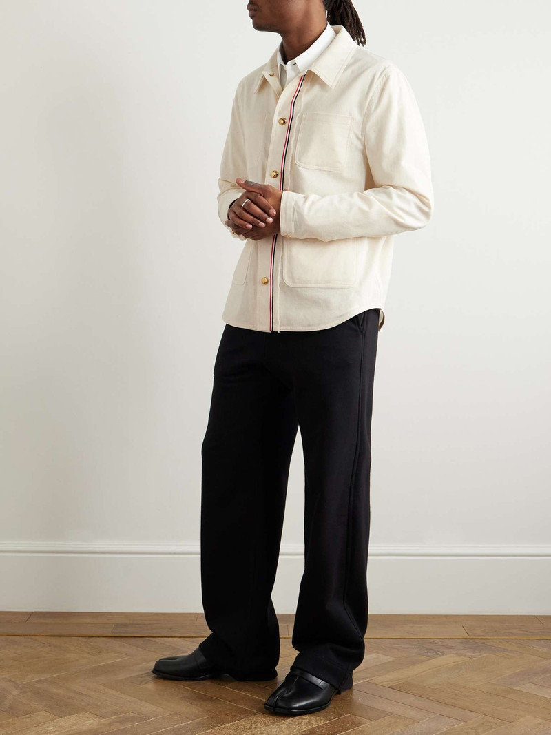 Thom Browne Striped Webbing-Trimmed Cotton Shirt outlook