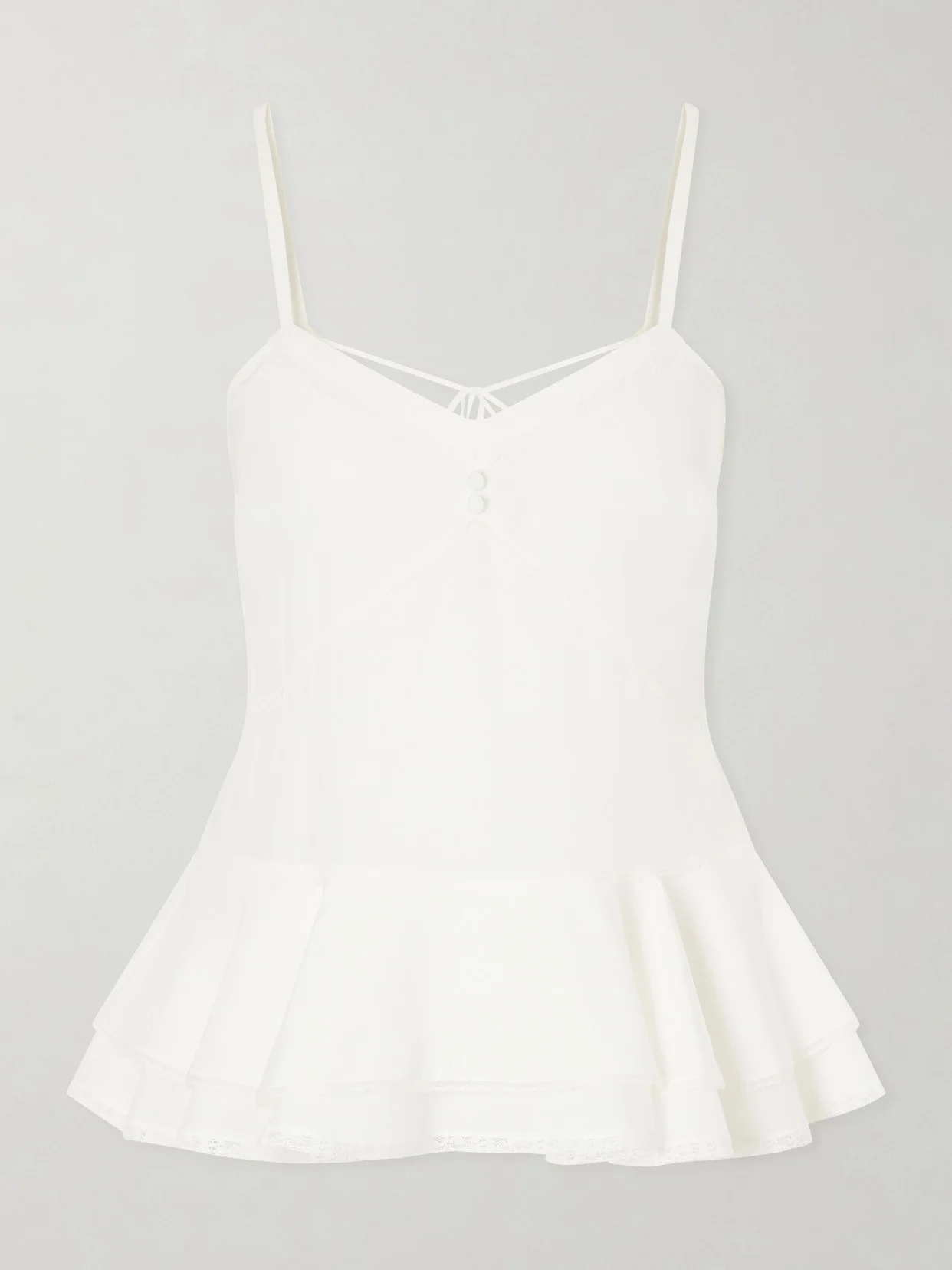 Ruffled Lace-trimmed Silk Peplum Top - 1