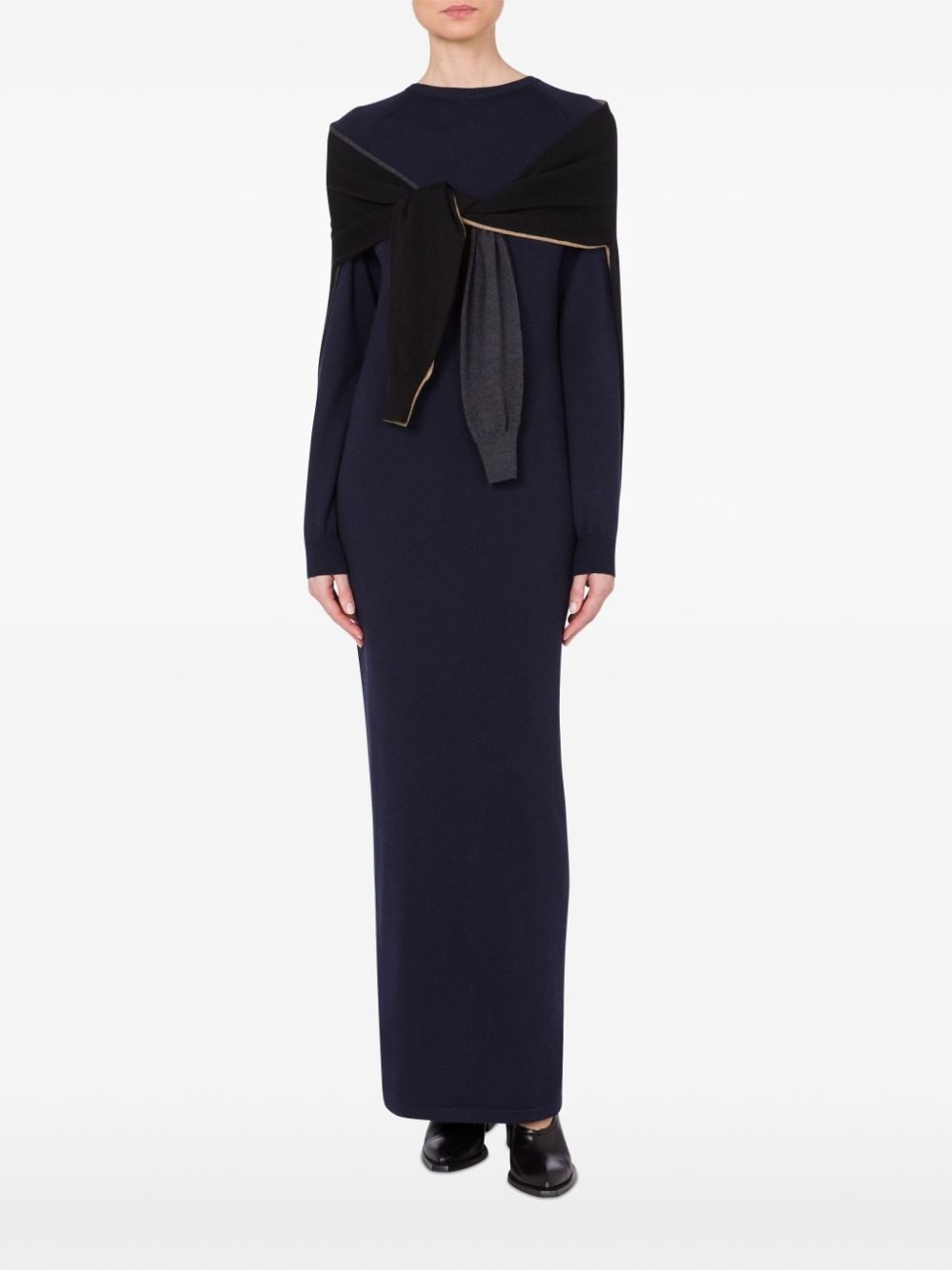 attached-scarf virgin-wool dress - 2