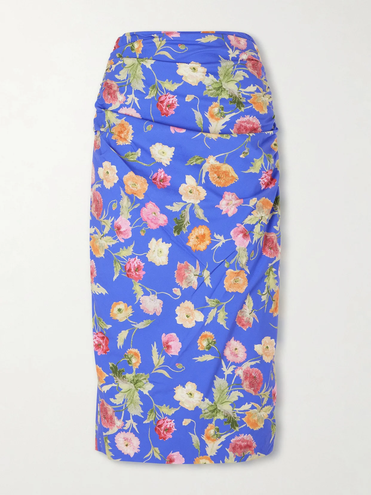 Ruched Floral-print Cotton-blend Midi Skirt - 1
