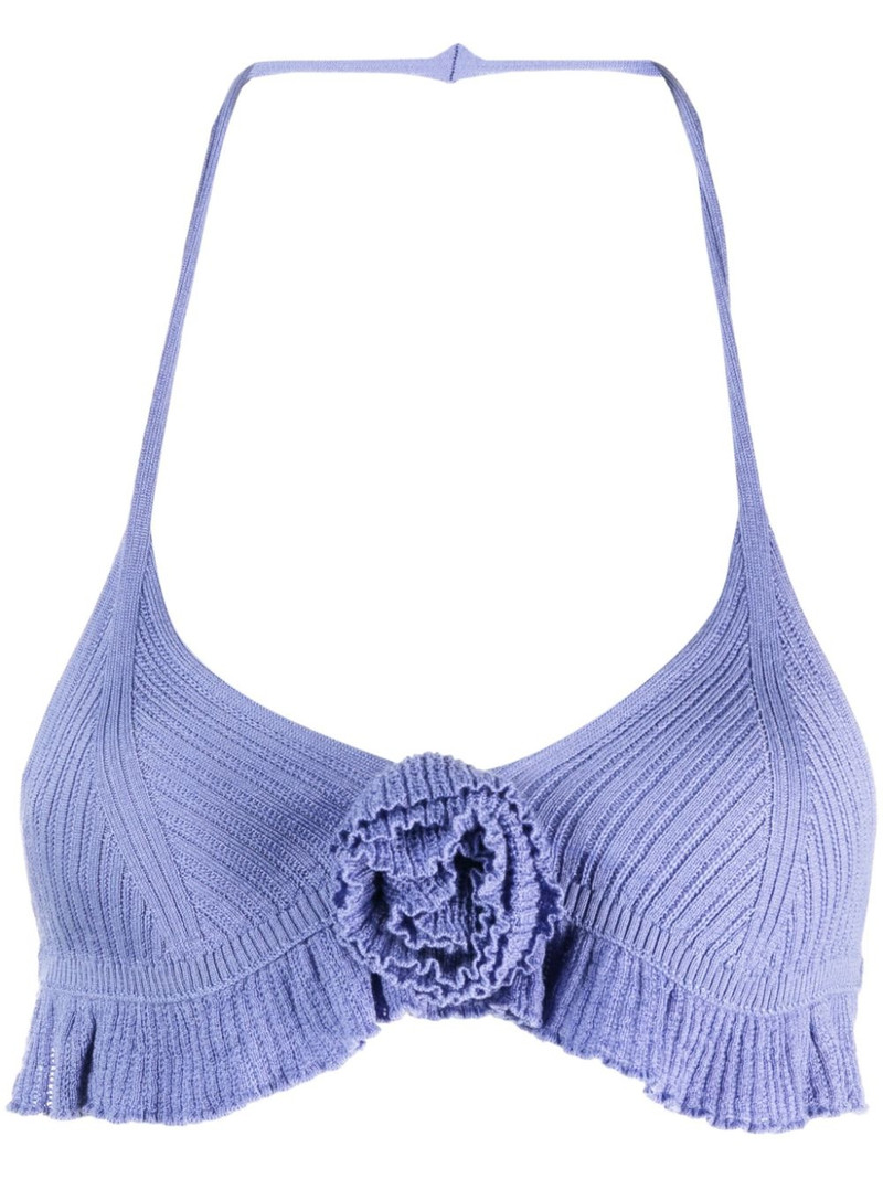 floral-appliquÃ© knitted wool bra - 1