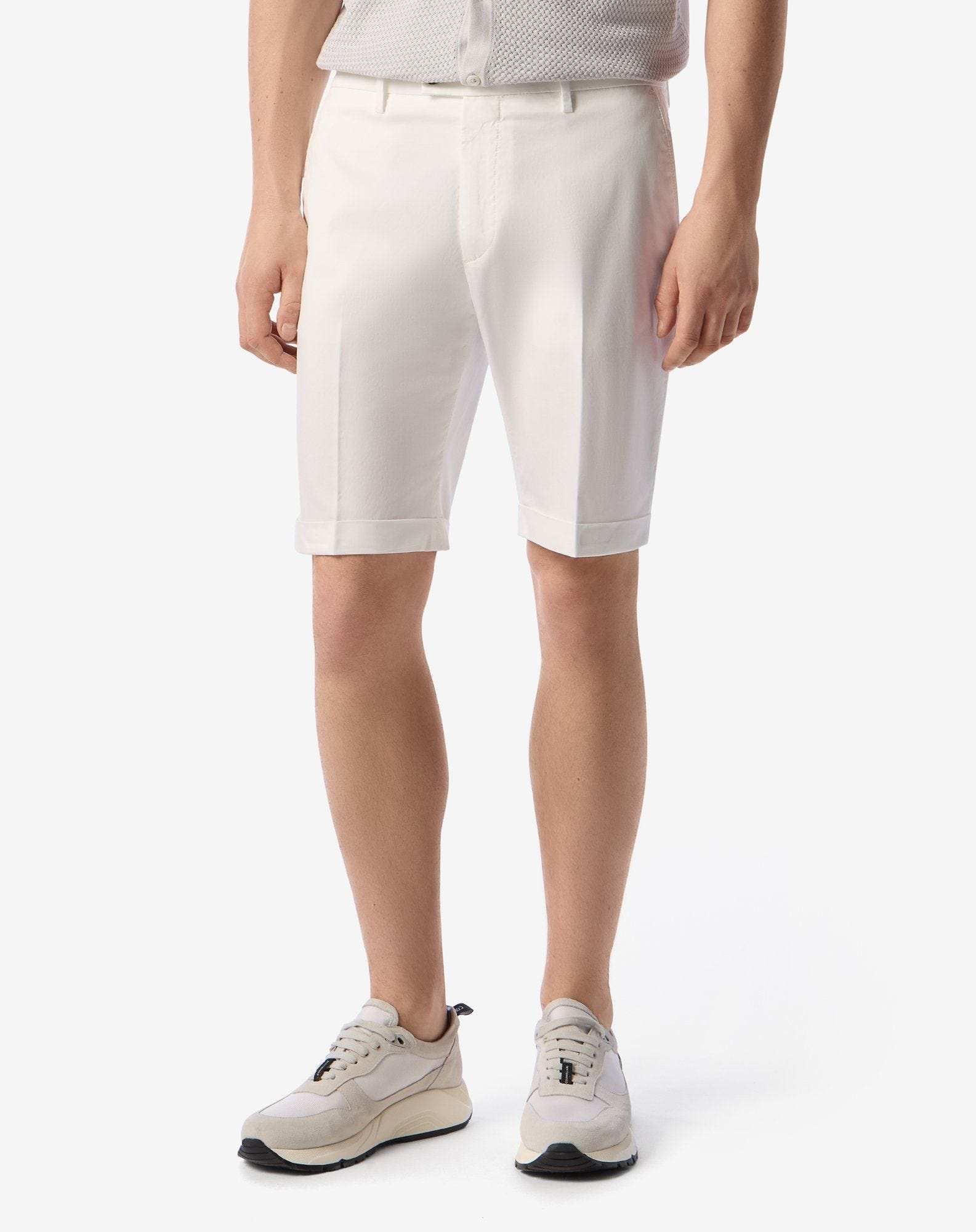 White stretch lyocell cotton Bermuda shorts - 3