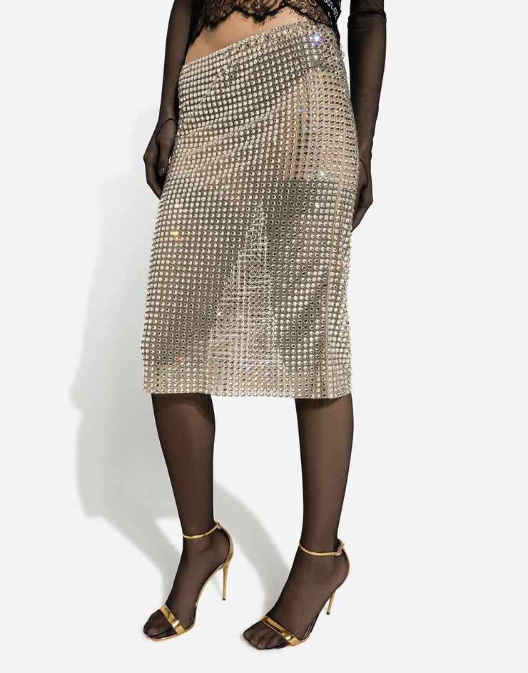 Tulle calf-length skirt with all-over fusible rhinestone embellishment - 5