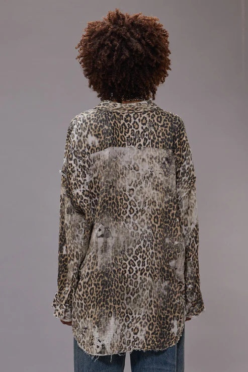 Shredded Seam Drop Neck Shirt - 3