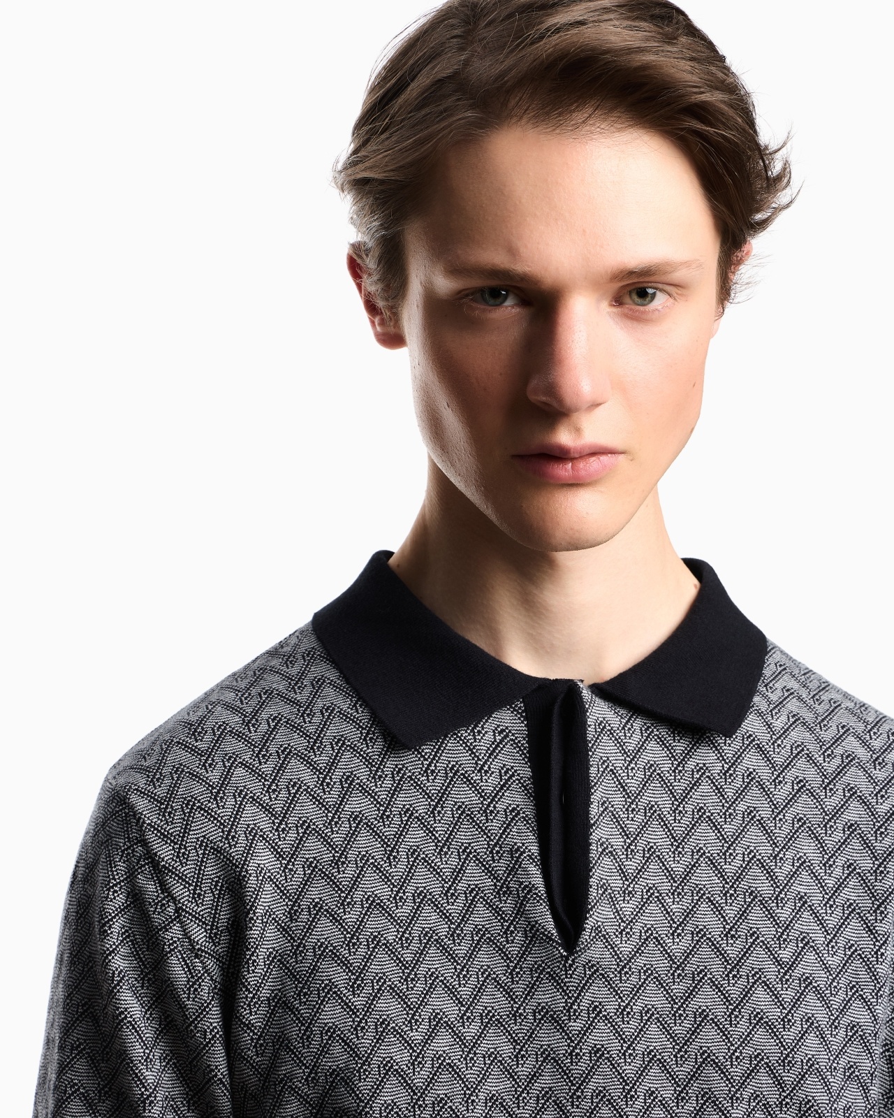 ICON POLO-COLLAR JUMPER IN CHEVRON-MOTIF JACQUARD - 5